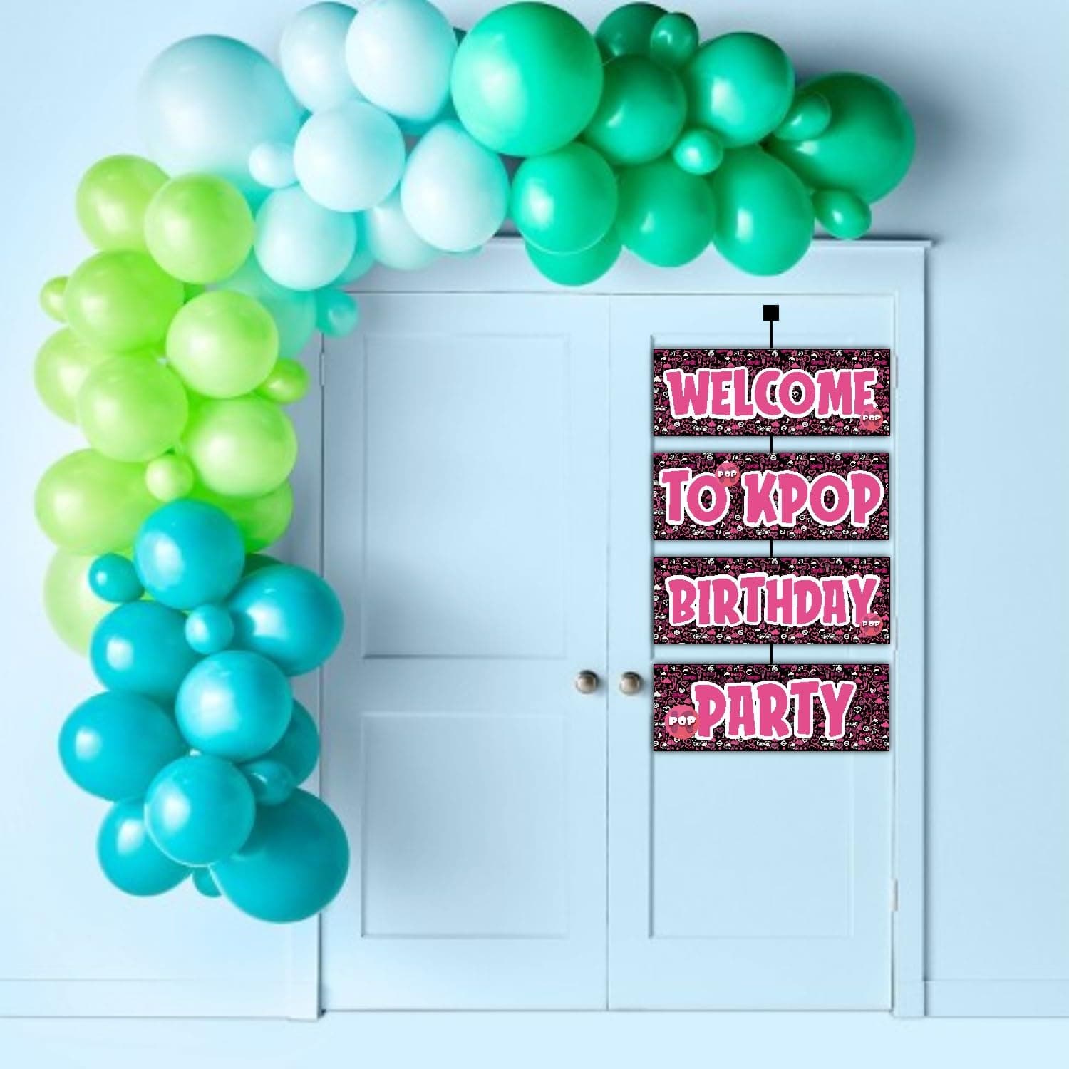 Balloonistics K-Pop Theme Birthday Welcome Board - 2.3 Feet Large Music Video Inspired Cardstock Hanging Sign - Outdoor & Indoor Entryway Decor with Ribbons for Teens, Fans & Idol-Style Parties (Welcome Outdoor Board) thumbnail 3