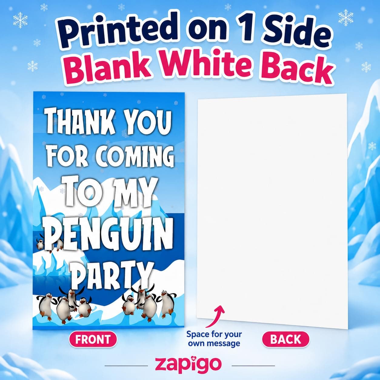 Balloonistics Penguin Happy Birthday Thank You Cards - Pack of 20 Premium Cardstock Notes - Cute Winter Theme Party Supplies, "Thanks for Sliding By" Kids Appreciation Cards with Envelopes (Thank you Cards - Pack of 20) thumbnail 4