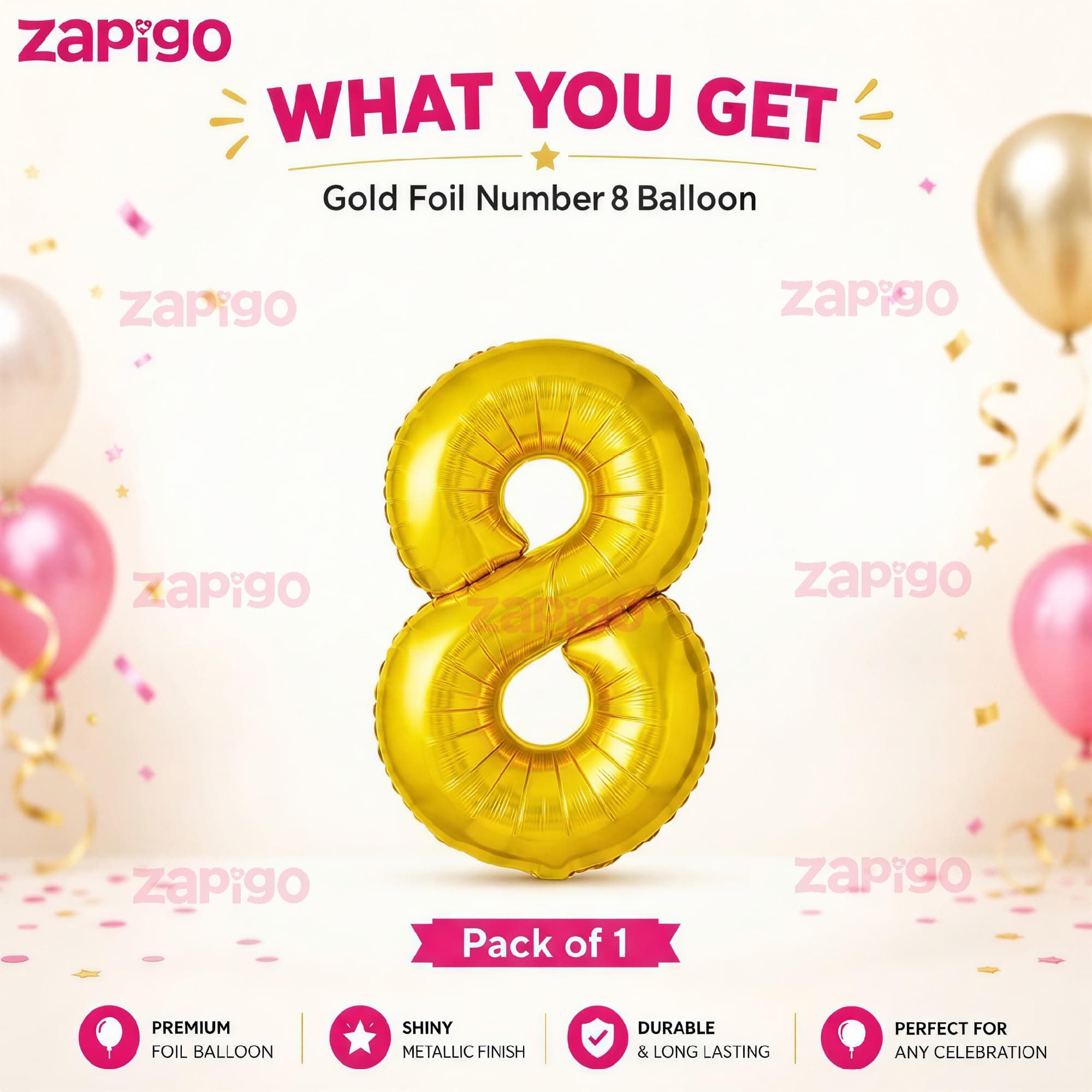 Balloonistics Gold Foil Number 8 Balloon – 16 Inch Golden Foil Number for Custom Age, Year & Phrase Party Decoration (Number 8) thumbnail 2