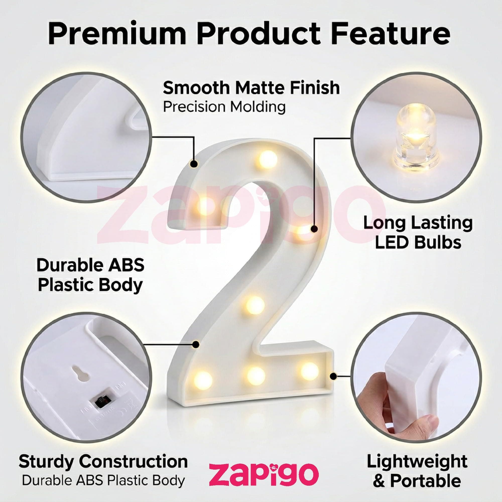 Balloonistics LED Marquee Number 2 Light - 9-Inch Cordless thumbnail 6