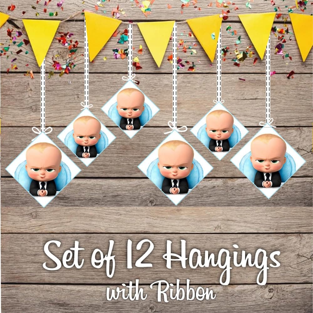 Balloonistics Baby Boss Theme Hanging Decorations Double-Sided Cardstock Party Hangings with Ribbons Decor for Boys Birthday (Hangings - Pack of 12) thumbnail 2