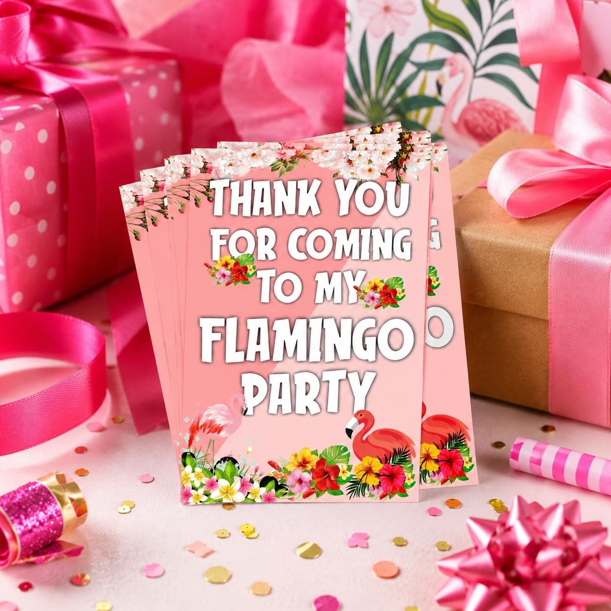 Balloonistics Flamingo Theme Thank You Cards - Pack of 20 Tropical Birthday Note Cards - Premium Cardstock "Thanks for Flamingling" Stationery, Vibrant Summer Pink & Floral Gratitude Cards (Thank you Cards - Pack of 20) thumbnail 1