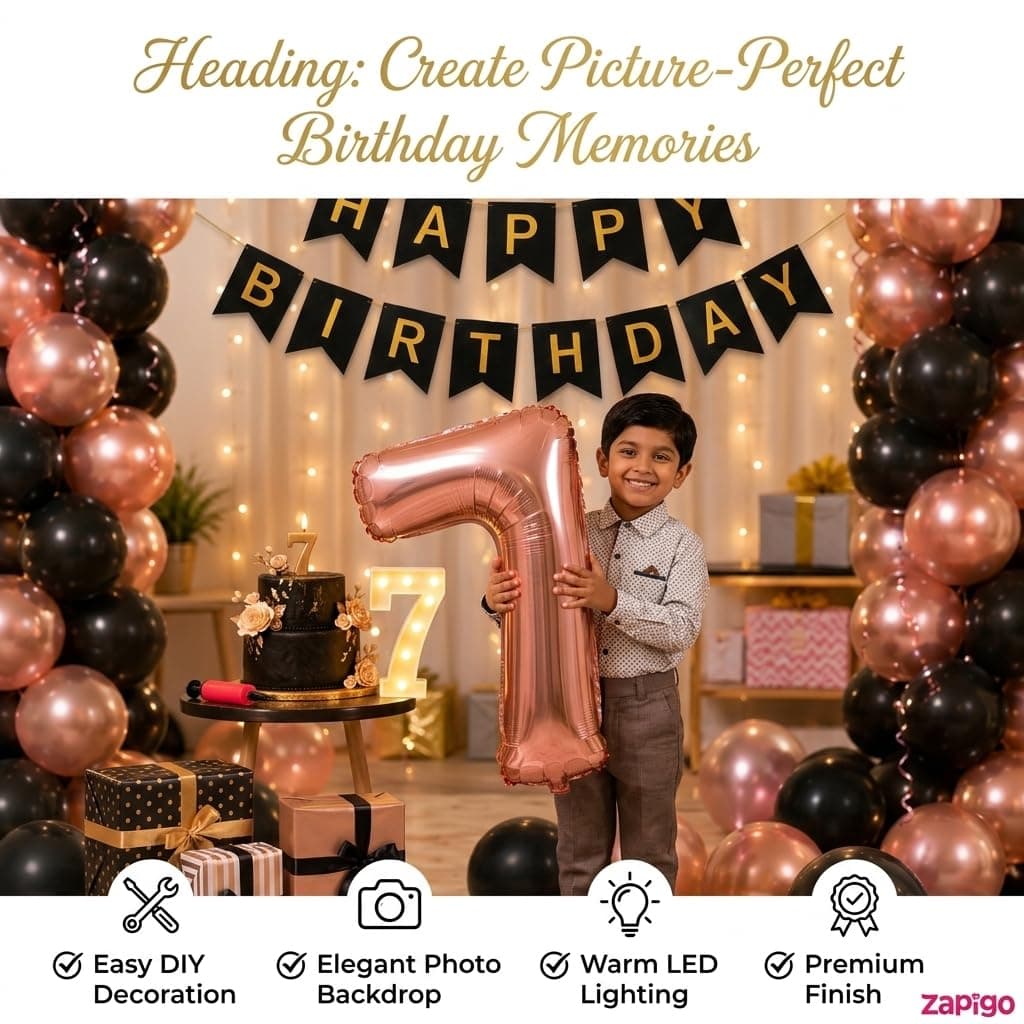 Balloonistics 50th Birthday Decoration Combo Kit - 40 Inch Rose Gold Foil Number Balloon, LED Marquee Light, 50 Rose Gold & Black Balloons, Happy Birthday Banner, Balloon Pump & Glue Dots thumbnail 4