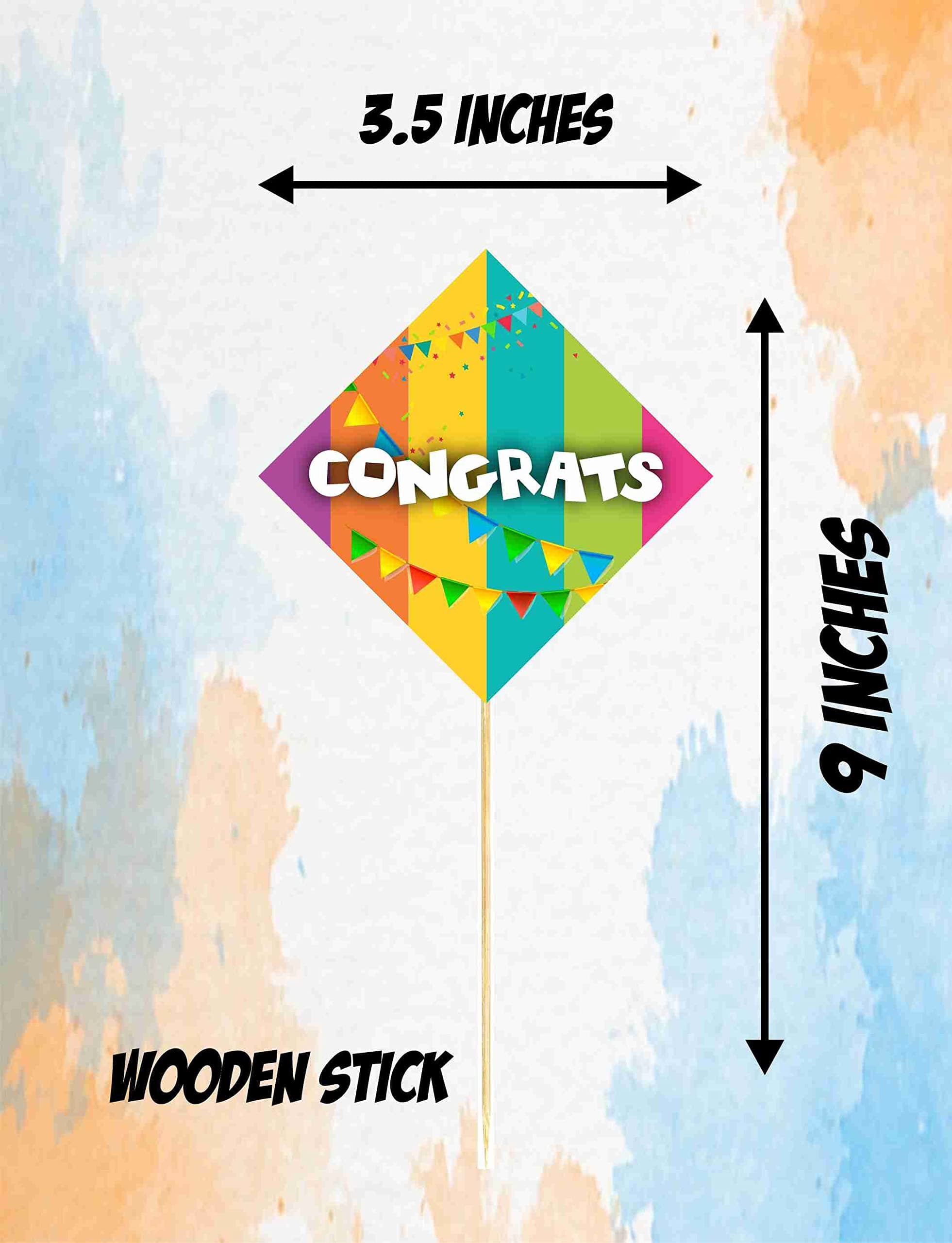 Balloonistics "Congrats" Cake Topper - Elegant Script Cardstock Cake Decoration for Graduations, Weddings & Engagements with Bamboo Sticks thumbnail 3