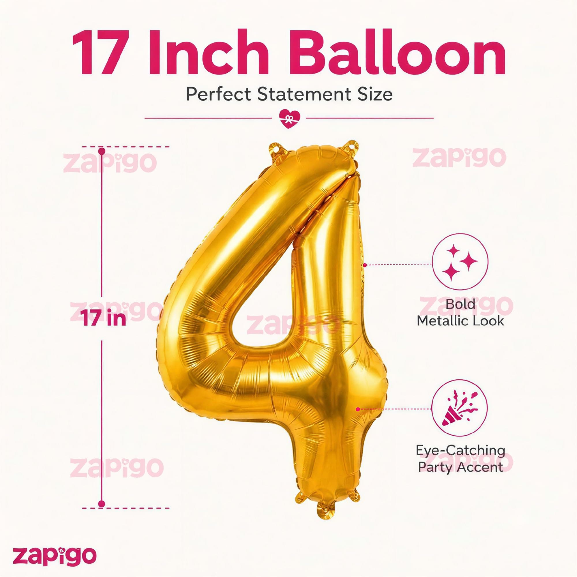Balloonistics Gold Foil Number 4 Balloon – 16 Inch Golden Foil Number for Custom Age, Year & Phrase Party Decoration (Number 4) thumbnail 4