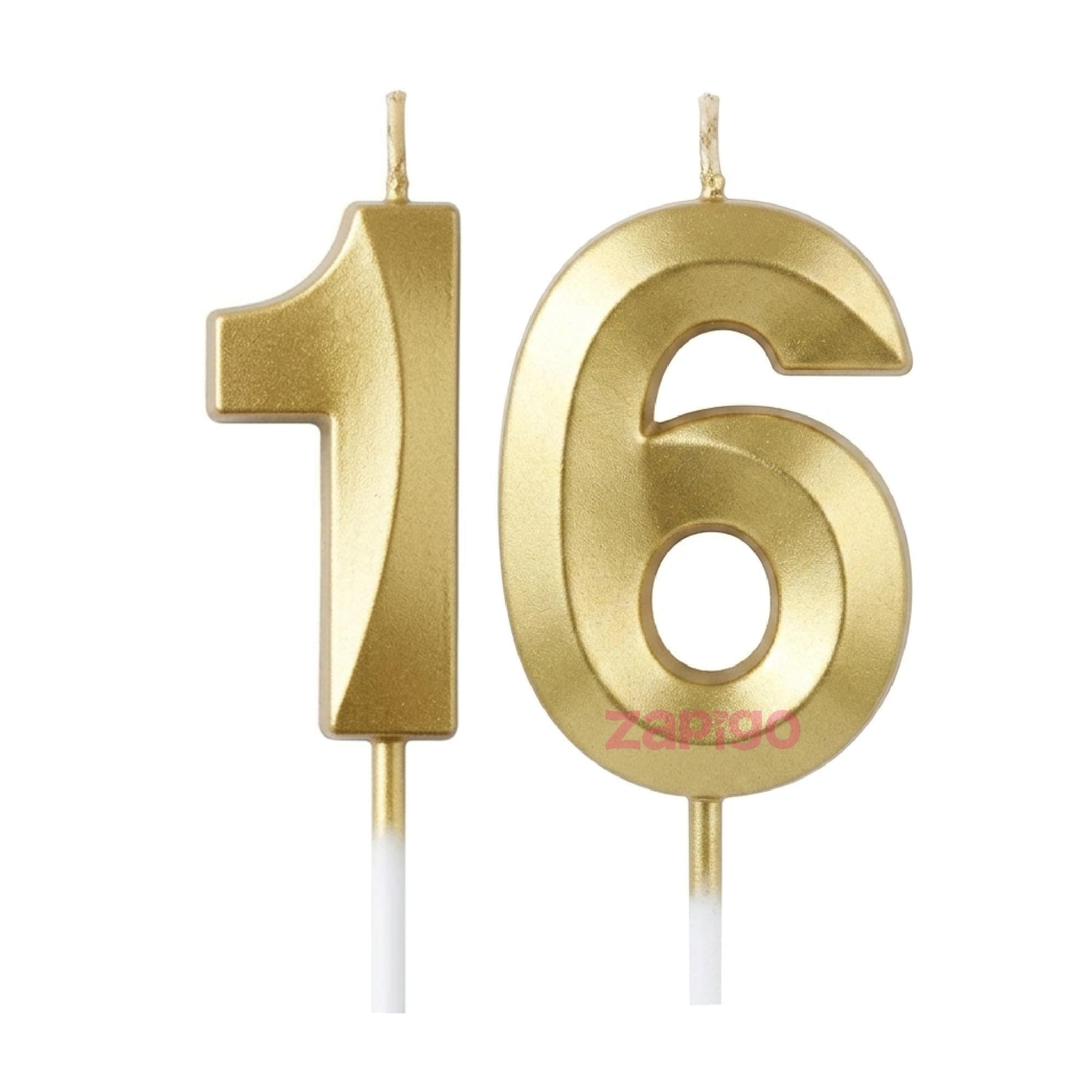 Balloonistics Gold Metallic Number Candles – Full 0-9 Digit Set – Elegant 3D Birthday Cake Toppers – Premium Golden Wax Decoration for Birthdays, Anniversaries & Milestone Celebrations (Number 16) thumbnail 1