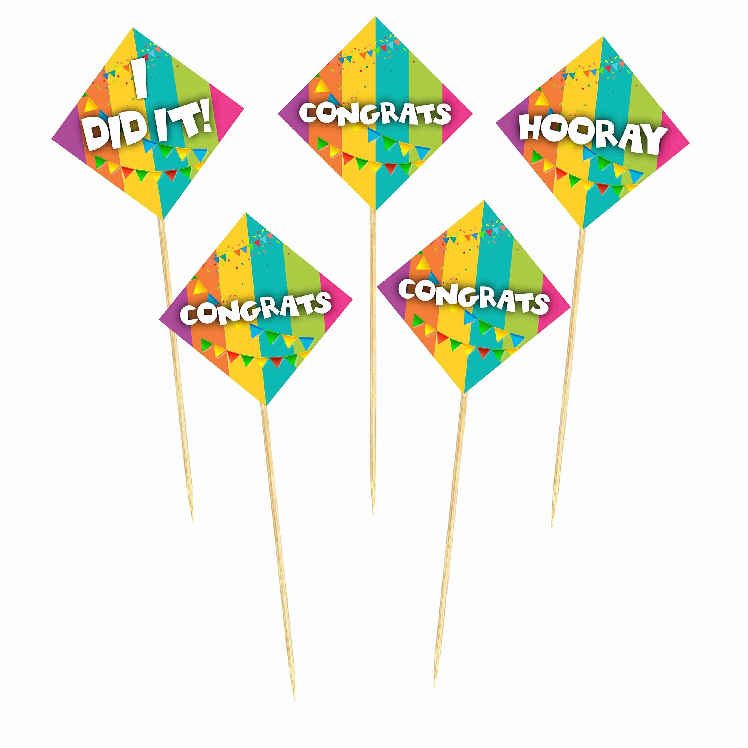 Balloonistics "Congrats" Cake Topper - Elegant Script Cardstock Cake Decoration for Graduations, Weddings & Engagements with Bamboo Sticks thumbnail 2