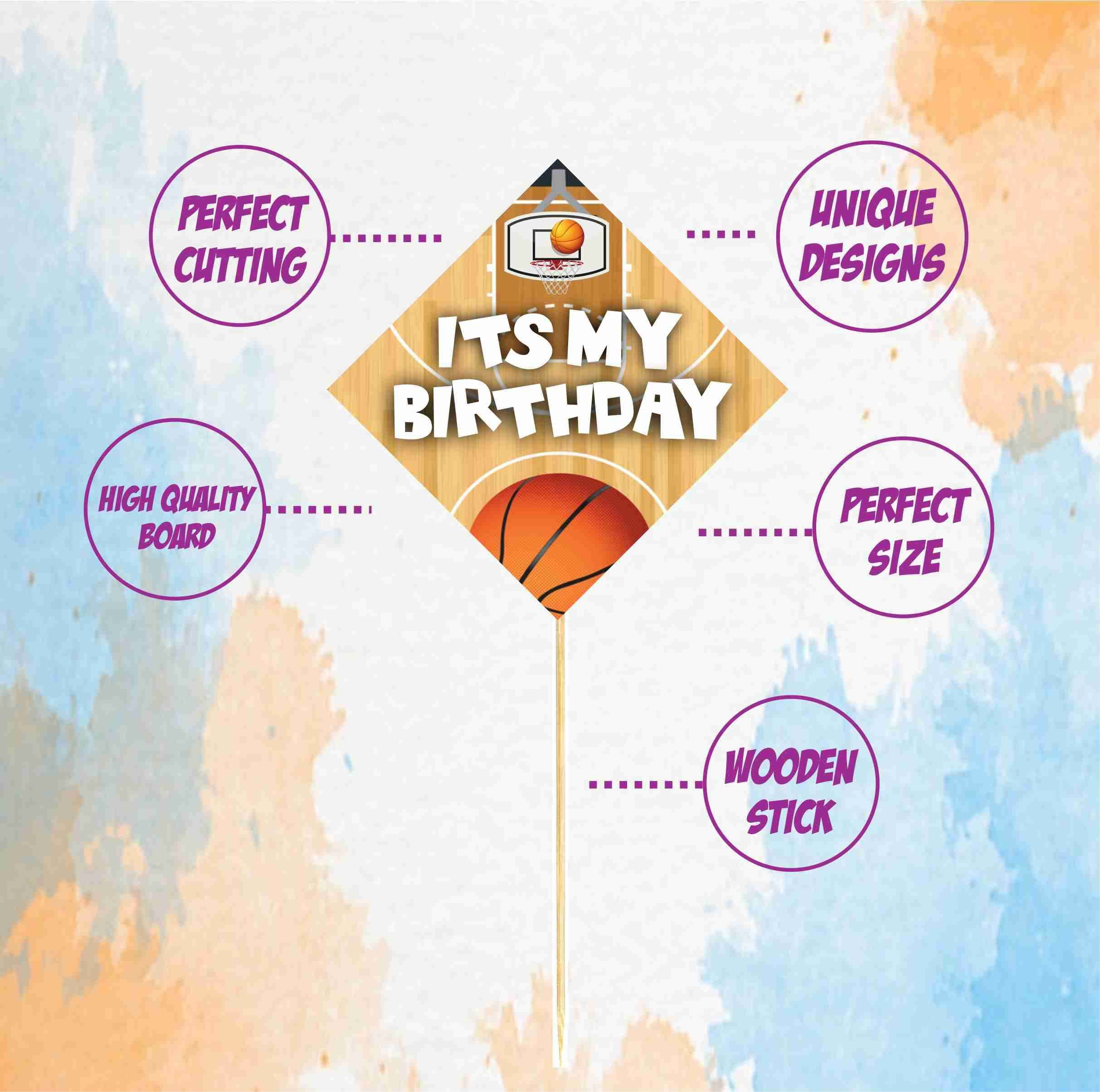 Balloonistics Basketball Theme Birthday Cake Toppers Premium Cardstock Sports Theme Cake Decorations with Bamboo Sticks for Kids Birthdays (Cake Topper - Pack of 10) thumbnail 5