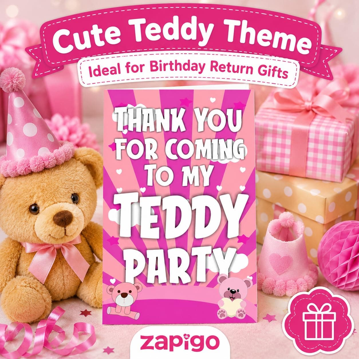 Balloonistics Pink Teddy Bear Thank You Cards - Pack of 20 Premium Cardstock Notes - Sweet Bear Theme Girl's Baby Shower & Birthday Party Supplies, Soft Pink Floral Bear Appreciation Cards with Envelopes (Thank you Cards - Pack of 20) thumbnail 7
