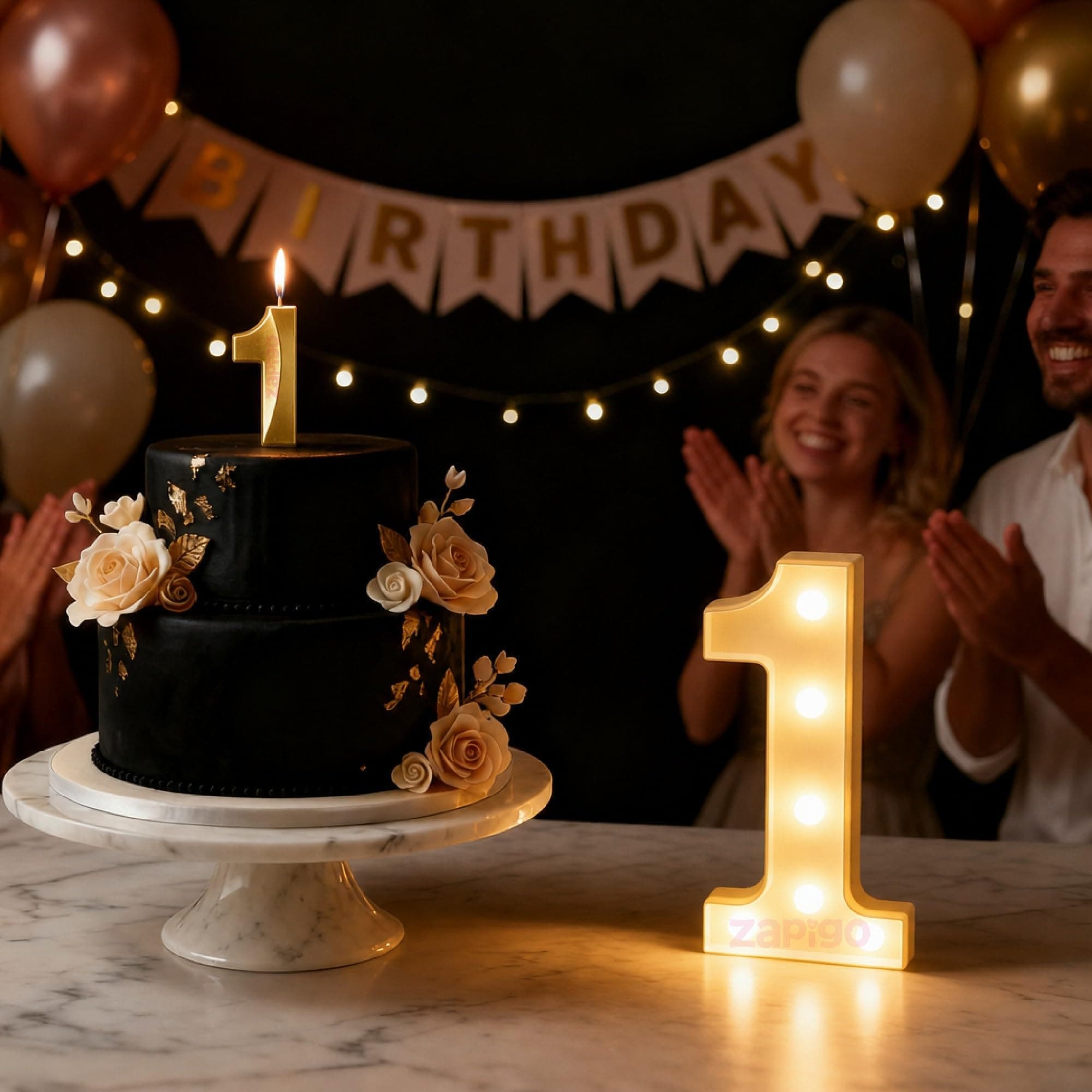Balloonistics Number 1 LED Marquee Light & Gold Number 1 Birthday Candle Combo - 9-Inch Warm White Marquee Sign + Metallic Gold Cake Candle for 1st Birthday, Anniversary & Milestone Party Decoration thumbnail 1