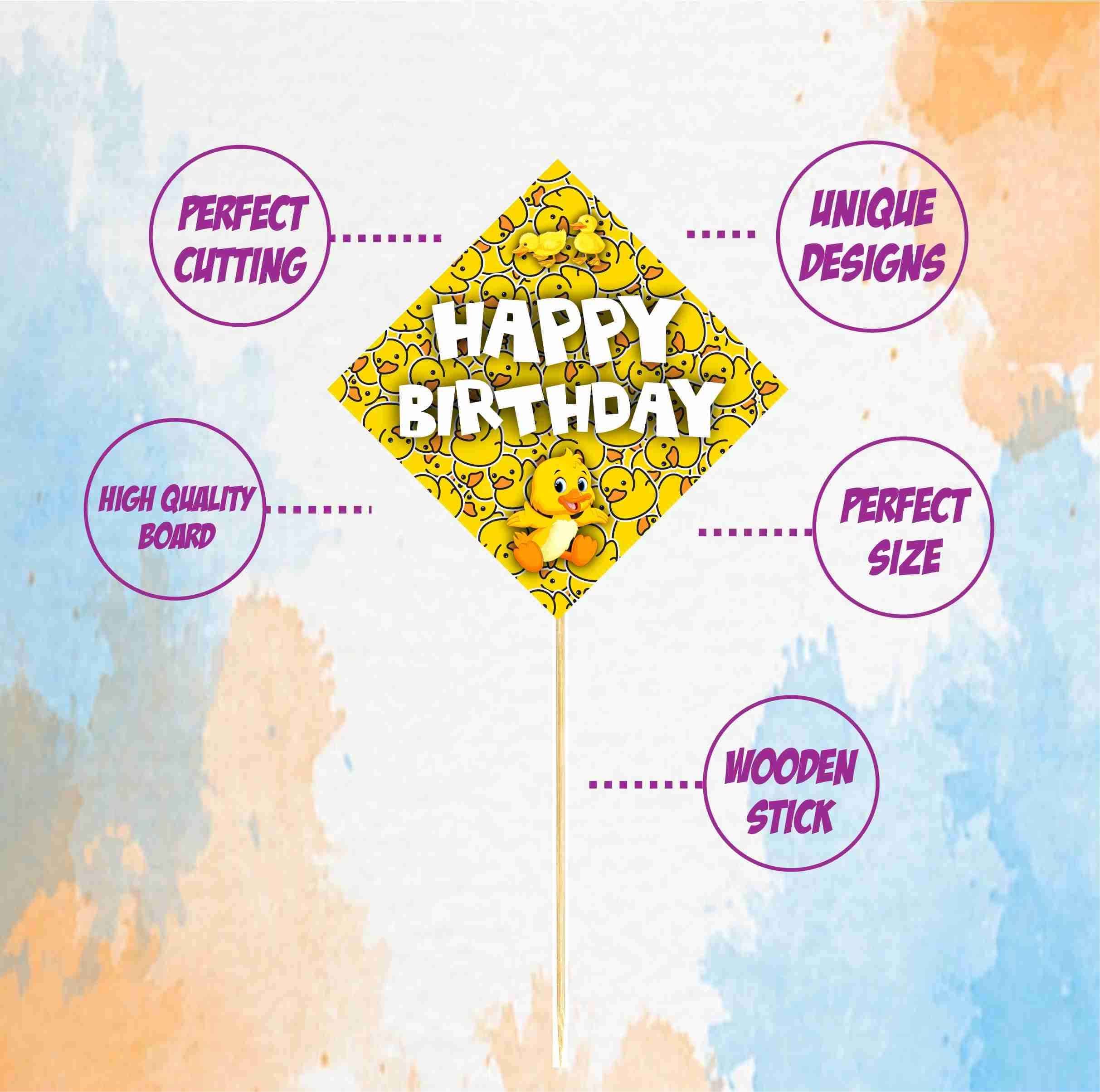 Balloonistics Duck Theme Happy Birthday Cake Toppers - Pack of 10 Rubber Ducky Birthday Decorations - Premium Cardstock Double-Sided Yellow Ducky & Bubble Picks thumbnail 5
