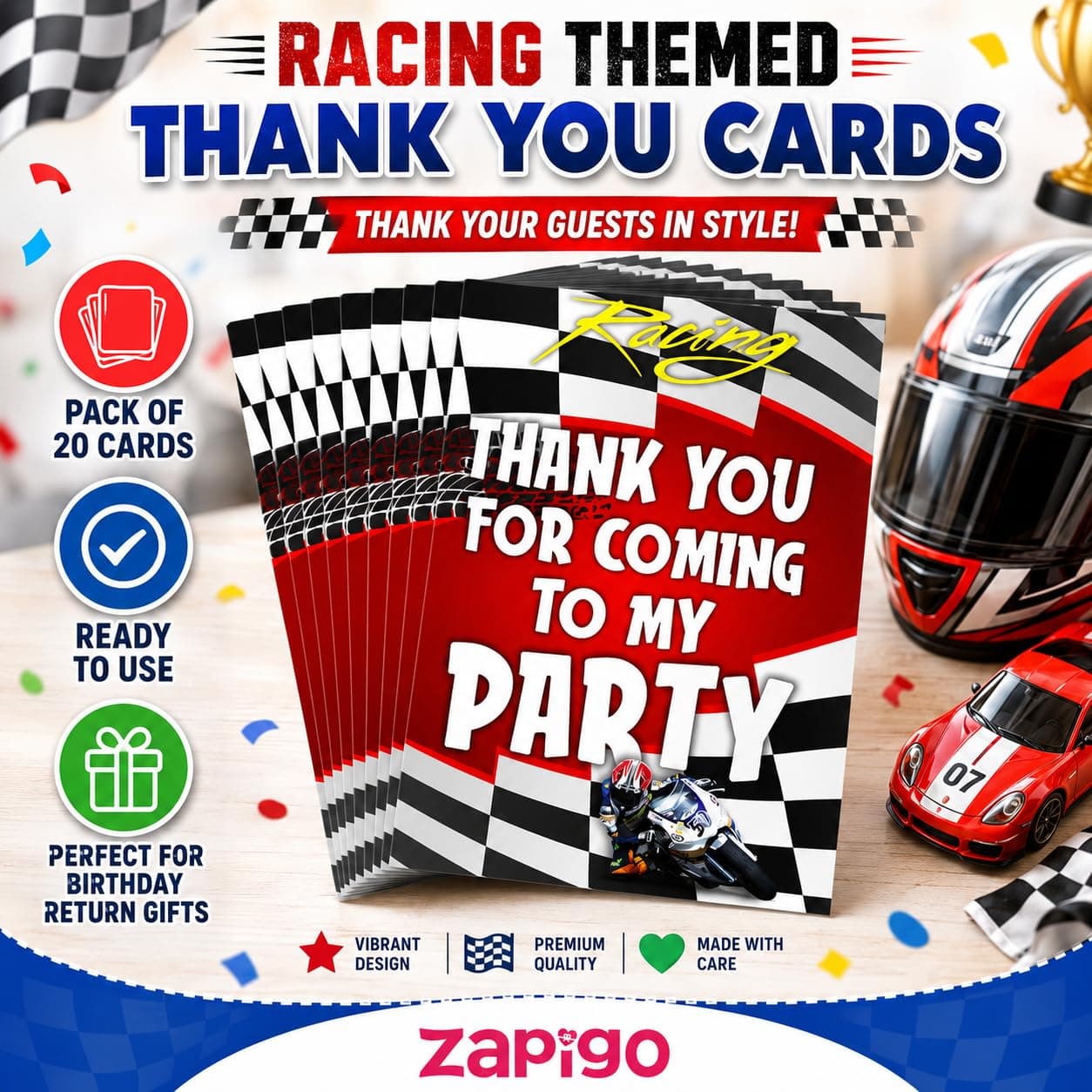 Balloonistics Sports Bike Theme Thank You Cards - Pack of 20 Premium Matte Note Cards - Racing & Superbike Birthday Stationery with Matching Envelopes - Double-Sided Cardstock Motorcycle Gratitude Cards (Thank you Cards - Pack of 20) thumbnail 5