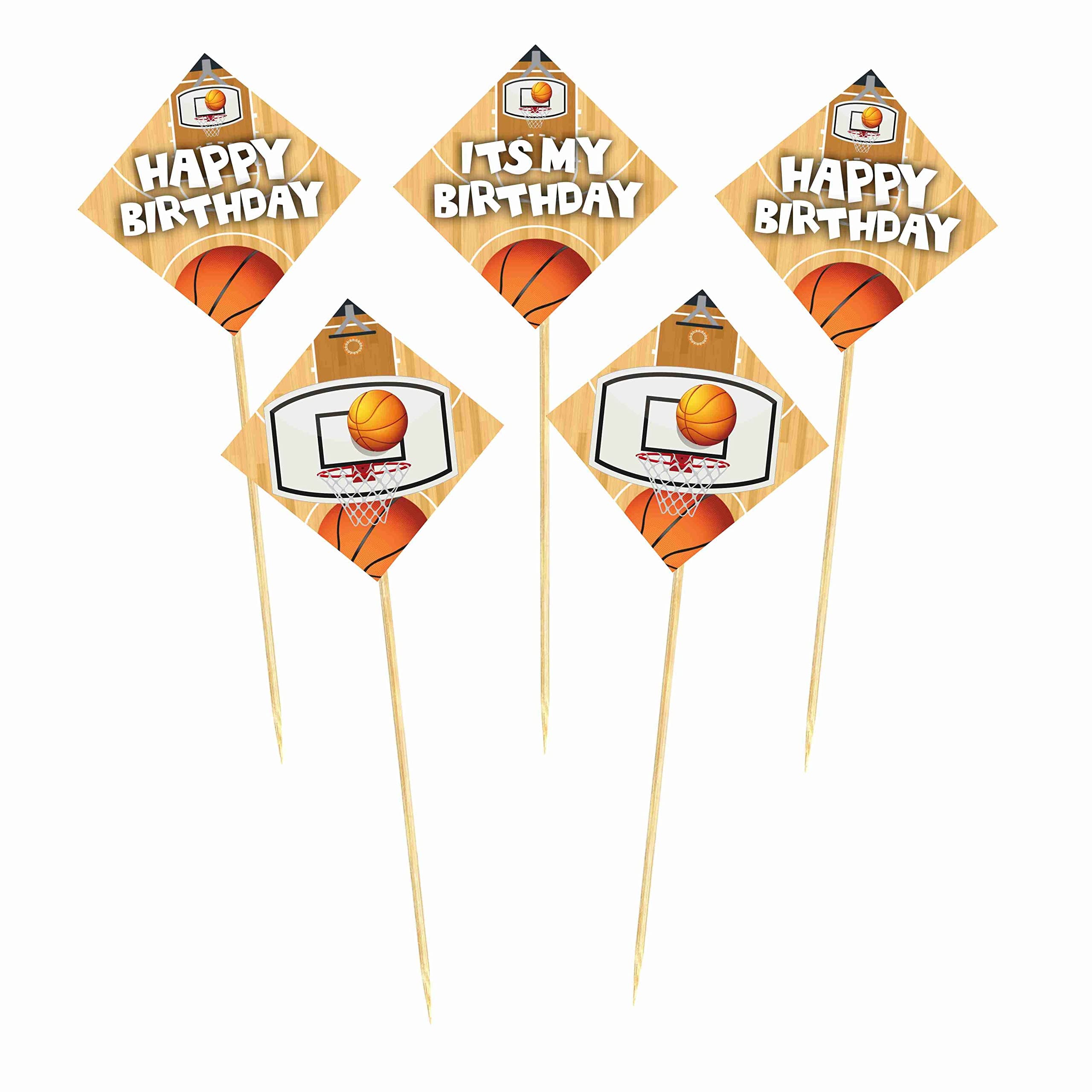 Balloonistics Basketball Theme Birthday Cake Toppers Premium Cardstock Sports Theme Cake Decorations with Bamboo Sticks for Kids Birthdays (Cake Topper - Pack of 10) thumbnail 2
