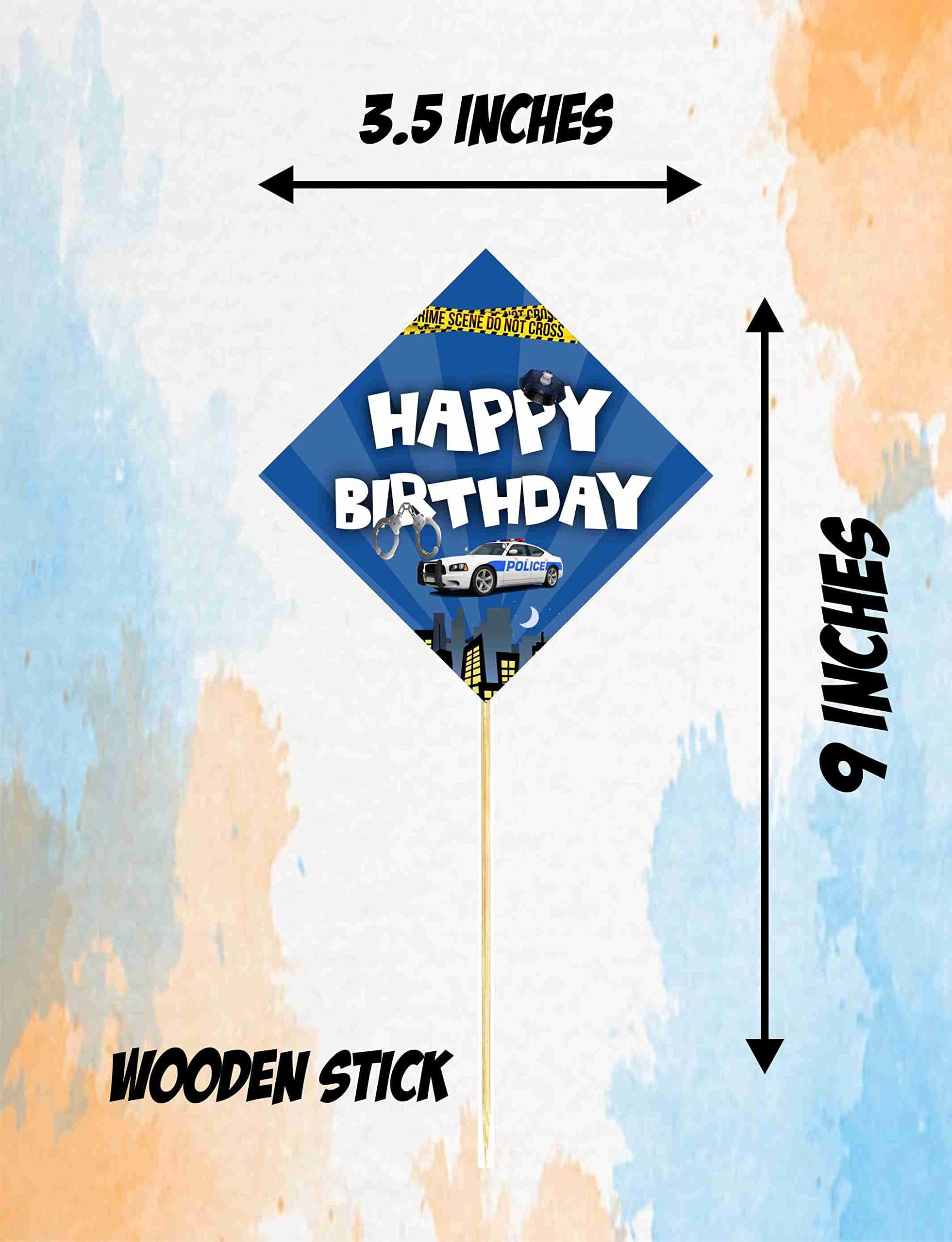 Balloonistics Police Happy Birthday Cake Toppers - Pack of 10 Cardstock Cake Picks - Police Officer Theme Party Decorations, Cop Car & Badge Dessert Toppers on Bamboo Sticks thumbnail 3