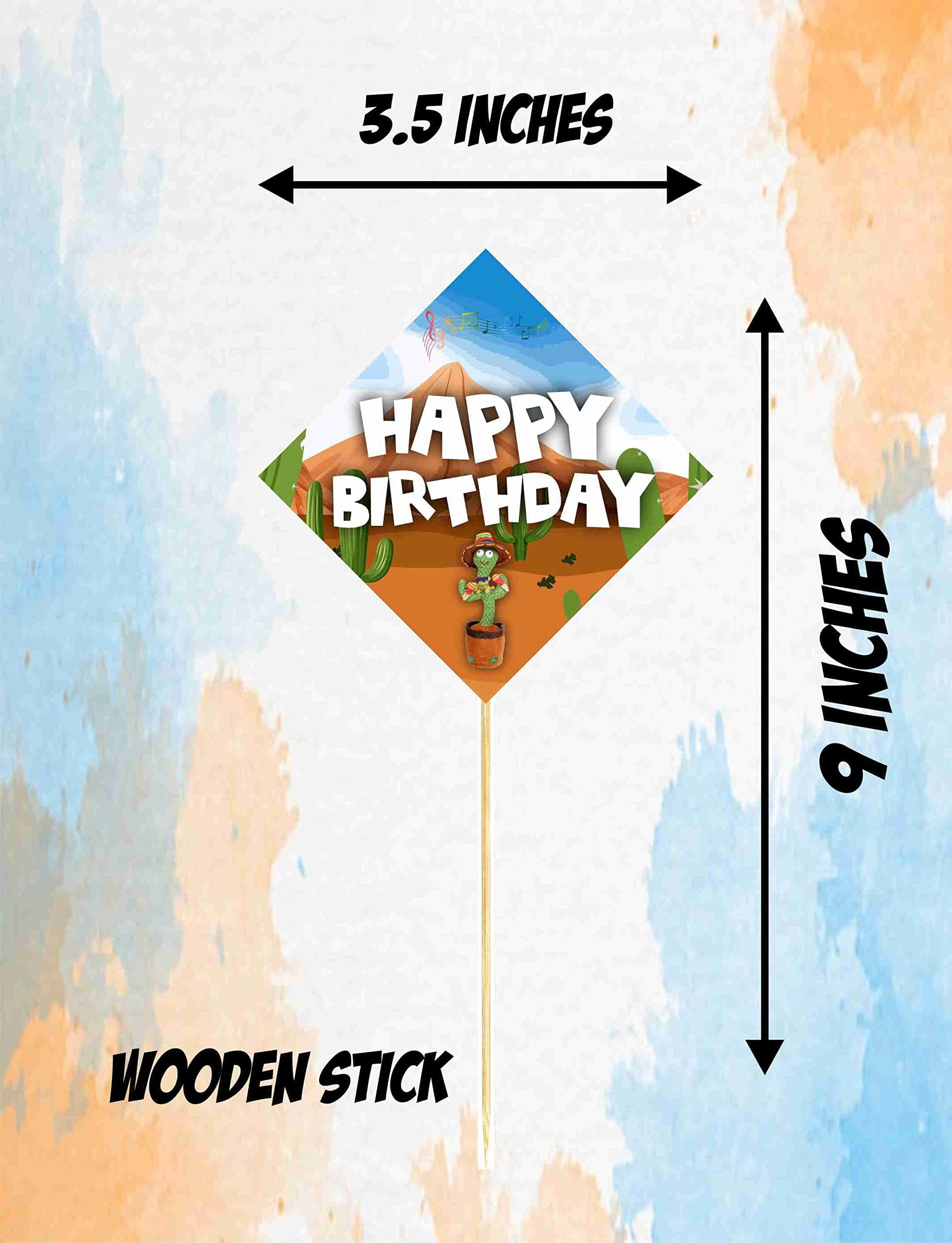 Balloonistics Talking Cactus Happy Birthday Cake Toppers - Pack of 10 Large Double-Sided Cardstock Cake Picks - Dancing Cactus Theme Party Decorations, High-Gloss Dessert Toppers thumbnail 3