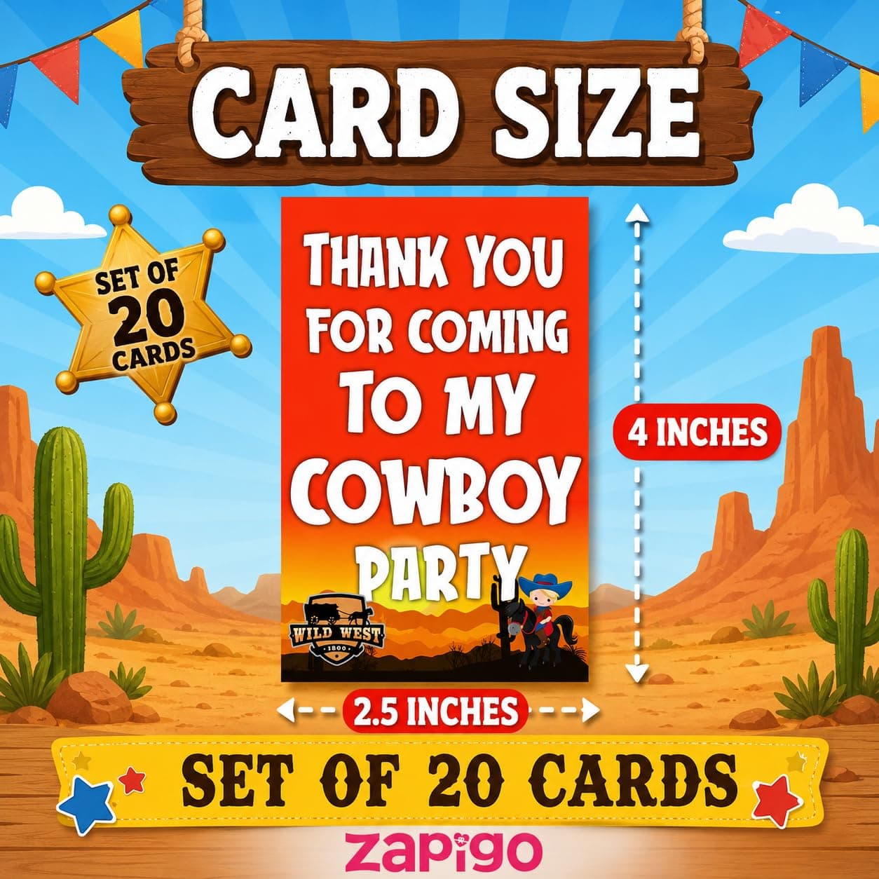 Balloonistics Cowboy Theme Thank You Cards - Pack of 20 Wild West Birthday Note Cards - Premium Cardstock Double-Sided "Thanks for Roping by" Stationery, Rustic Sheriff Badge & Boot Gratitude Cards (Thank you Cards - Pack of 20) thumbnail 6