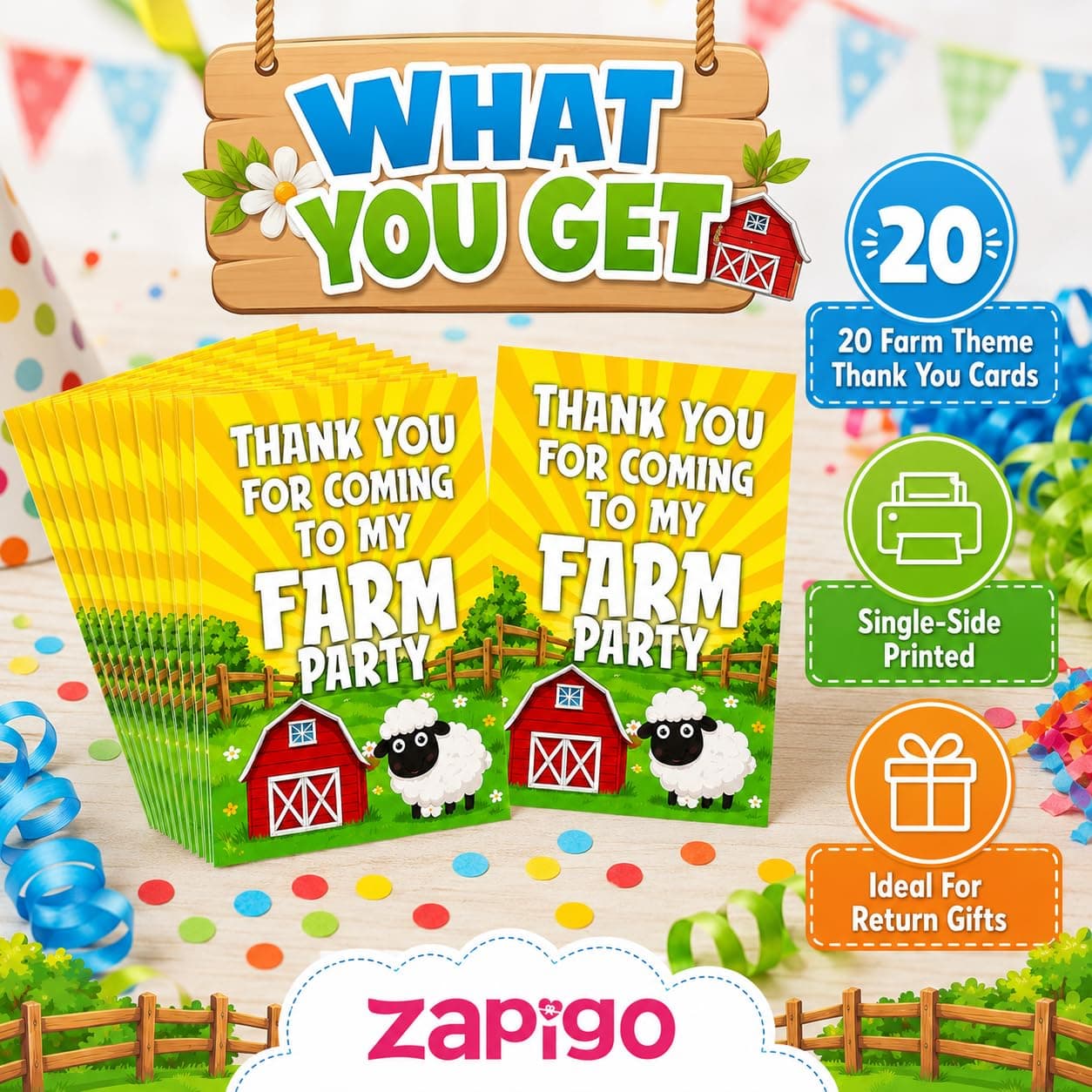 Balloonistics Farm Theme Thank You Cards - Pack of 20 Barnyard Party Note Cards - Premium Cardstock "Thanks for Mooving by My Birthday" Stationery, Rustic Red Tractor & Cow Gratitude Cards (Thank you Cards - Pack of 20) thumbnail 7