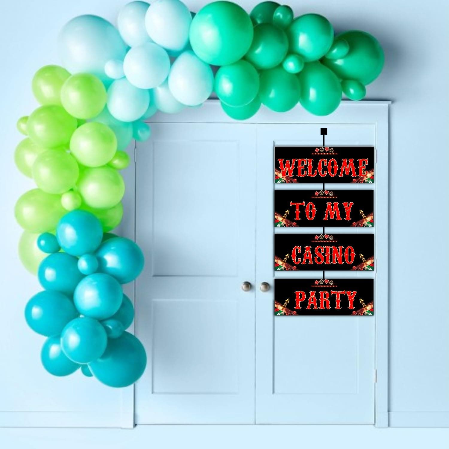 Balloonistics Casino Theme Welcome Board (2.3 Feet) - Las Vegas Style Hanging Entrance Decoration for Birthday Parties & Poker Nights - Large Cardstock Welcome Sign with Ribbons for Indoor & Outdoor Use (Welcome Outdoor Board) thumbnail 3
