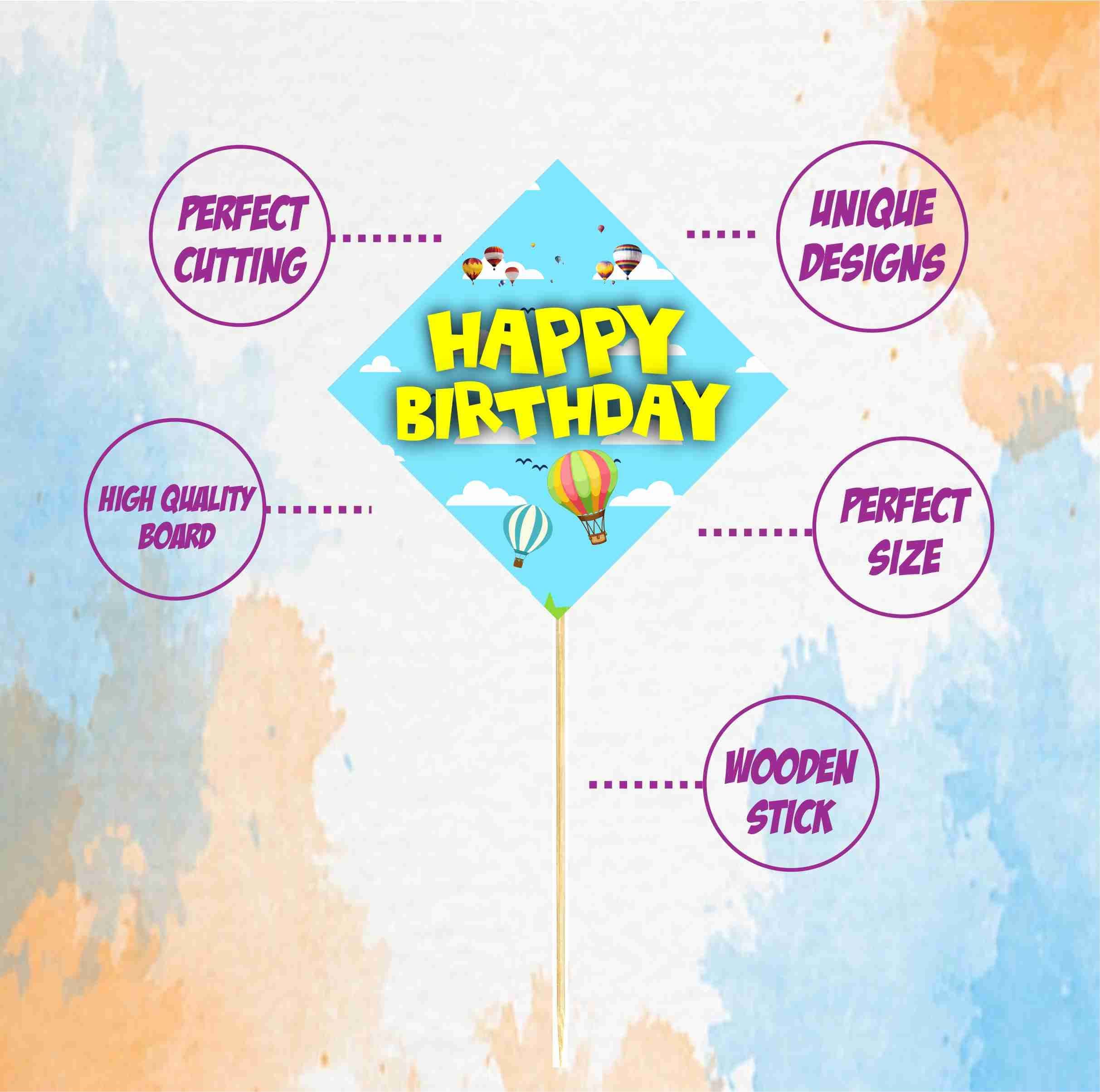 Balloonistics Hot Air Balloon Happy Birthday Cake Toppers -Up & Away Party Decorations - Premium Cardstock Pastel Sky & Cloud Figures on Bamboo Sticks (Cake Topper - Pack of 10) thumbnail 5