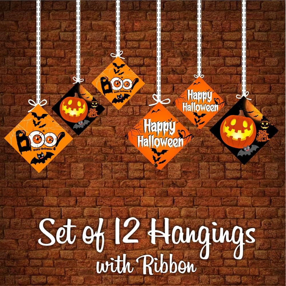 Balloonistics Halloween Theme Hanging Decorations - Pack of 12 Double-Sided Cardstock Cutouts - Spooky Pumpkin, Ghost & Bat Party Decor, Haunted House Ceiling Hangings (Hangings - Pack of 12) thumbnail 4