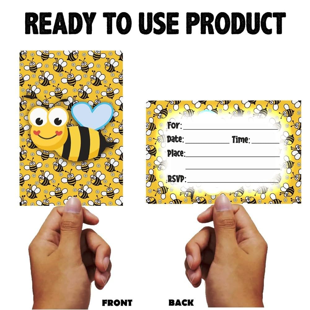 Balloonistics Honey Bee Birthday Invitation Cards Premium Double-Sided Cardstock Honey Bee Theme Party Invites for Kids Birthdays (Invite Cards - Pack of 10) thumbnail 4