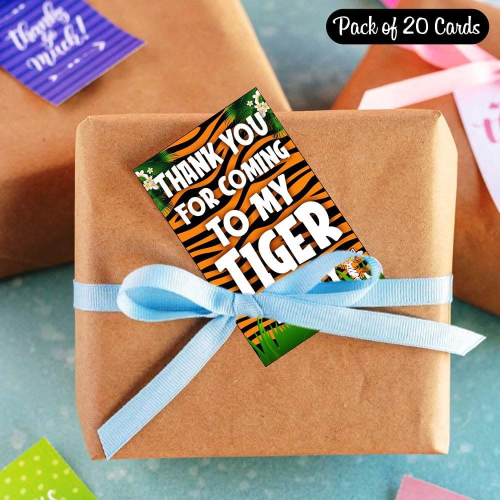Balloonistics Tiger Theme Thank You Cards - Pack of 20 Premium Matte Note Cards - Jungle Safari & Wild One Birthday Stationery with Matching Envelopes - Double-Sided Cardstock Tiger Face Gratitude Cards (Thank you Cards - Pack of 20) thumbnail 3