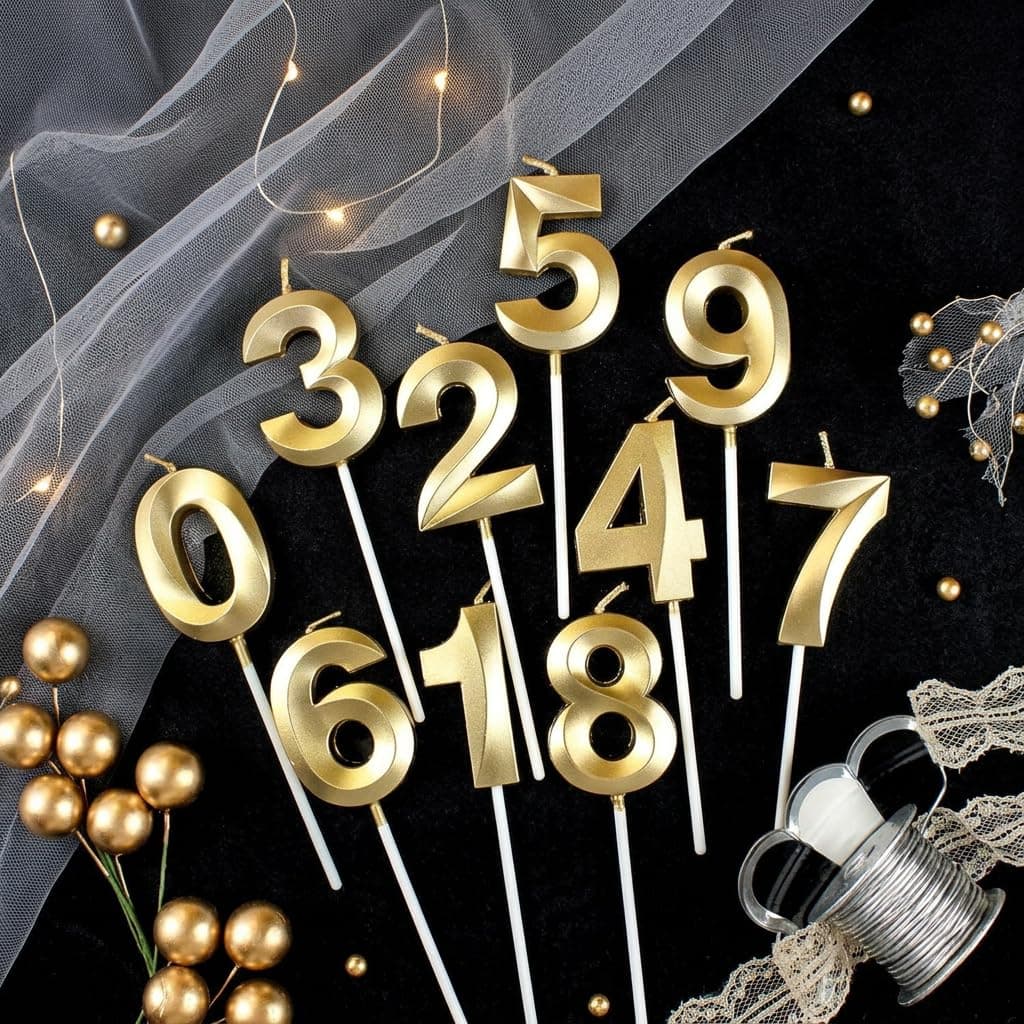 Balloonistics Gold Metallic Number Candles Full Set 0-9 - 10-Piece 3D Golden Cake Toppers for Birthdays, Anniversaries, Milestone Celebrations, Party Decorations, Photo Booth Props thumbnail 8