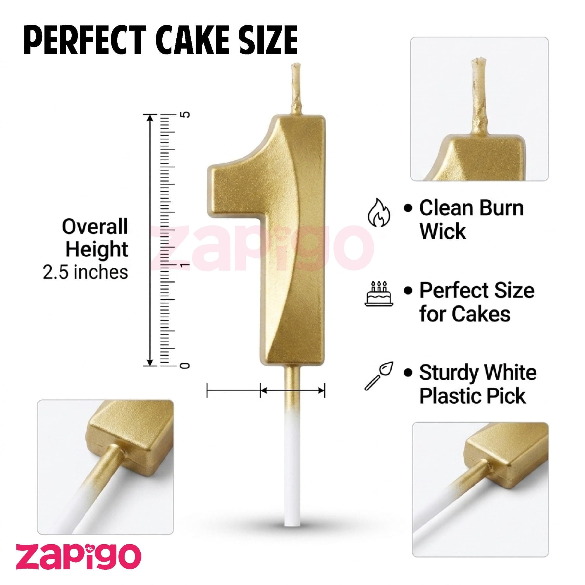 Balloonistics Gold Number 1 Birthday Candle - 3D Metallic Cake Topper for 1st Birthday, Anniversary, Party & Celebration Cake Decoration thumbnail 3