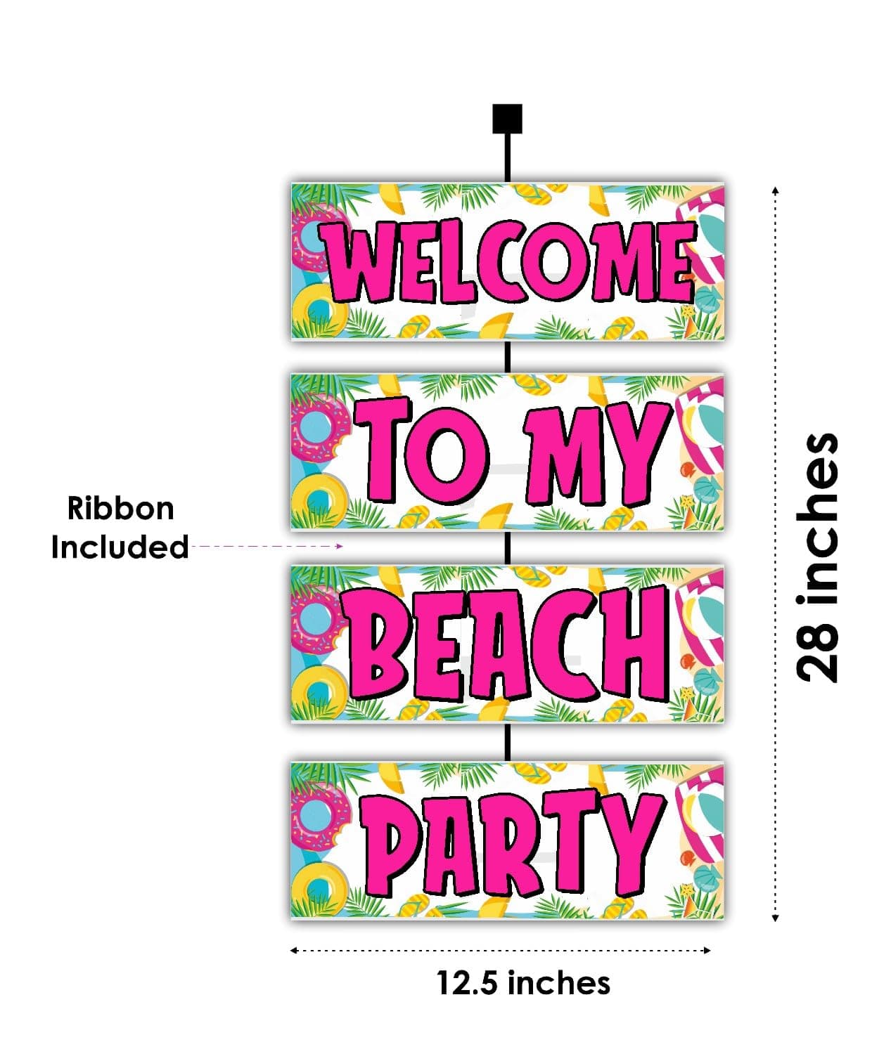 Balloonistics Beach Birthday Welcome Board - 2.3 Feet Premium Cardstock Summer Theme Party Banner - Tropical Pool Party & Luau Decorations for Indoor & Outdoor Use, Includes Hanging Ribbons - Sun, Sand & Surf Design (Welcome Outdoor Board) thumbnail 2