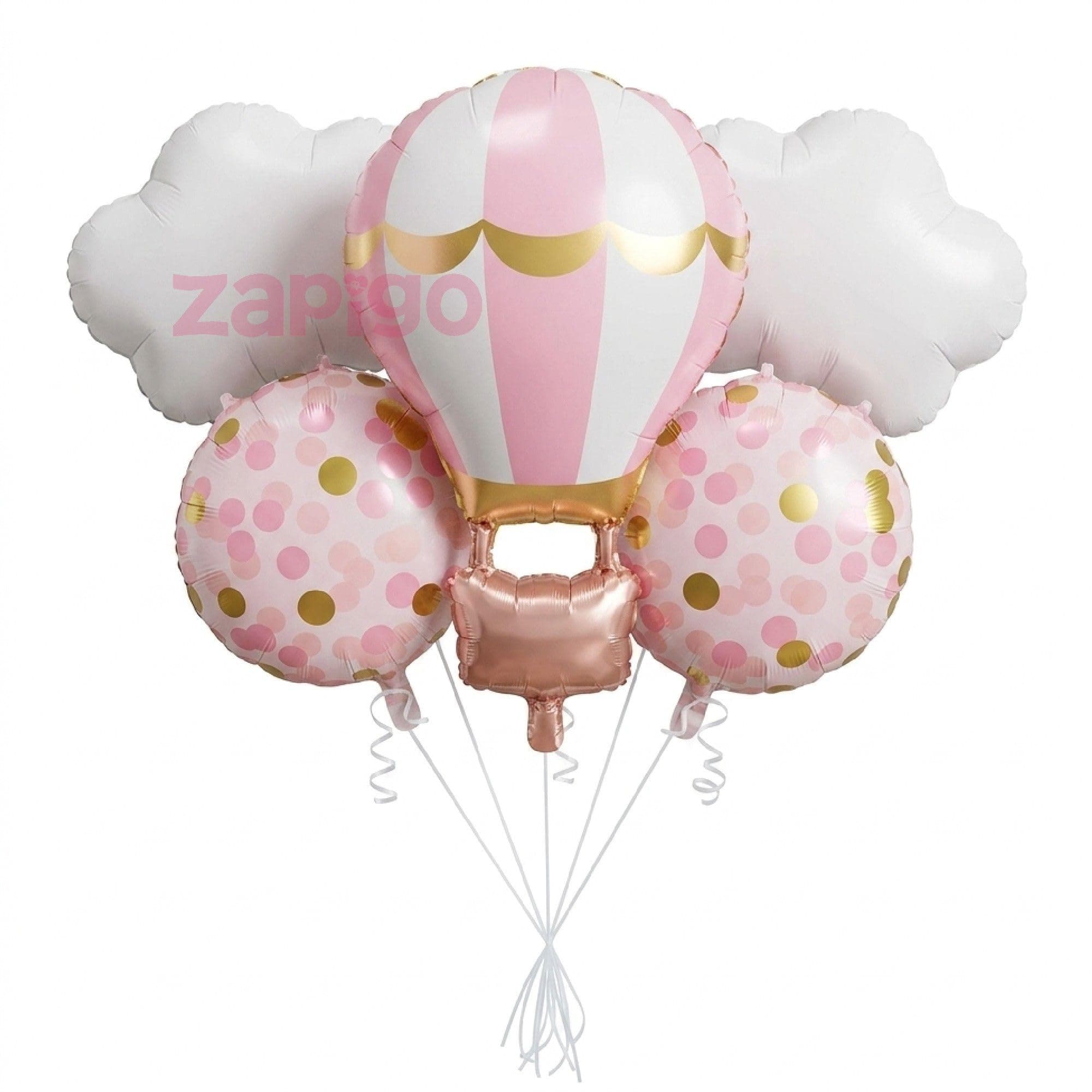 Balloonistics Pink Hotair Balloon And Clouds 1St Birthday Pink Cloud Theme Happy Birthday Balloon Bouquet Pack Of 5 thumbnail 1