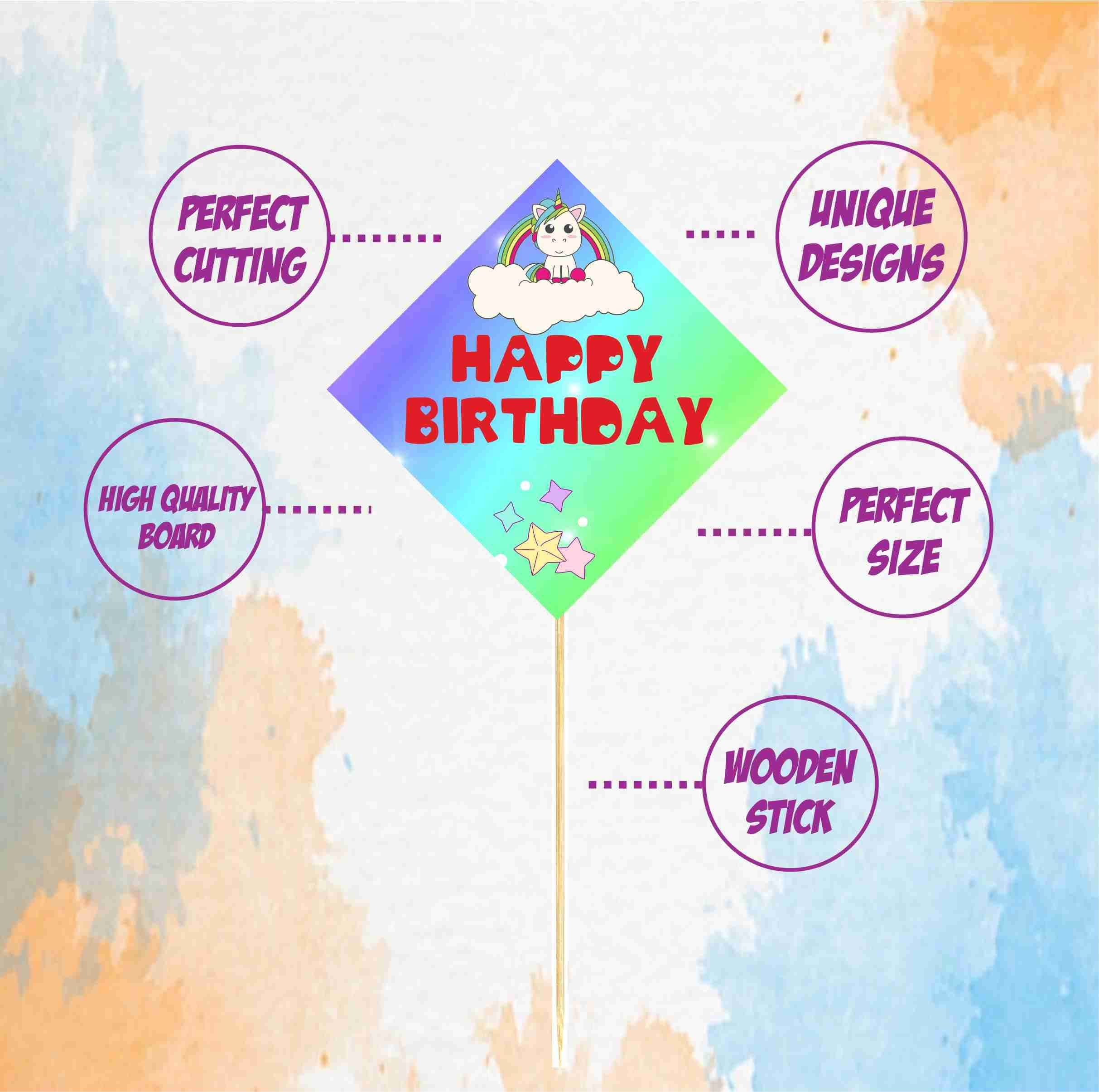 Balloonistics Unicorn Theme Cake Topper Set Double-Sided Cardstock with Bamboo Sticks Party Decorations for Girls Birthday Celebrations Backdrop (Cake Topper - Pack of 10) thumbnail 5