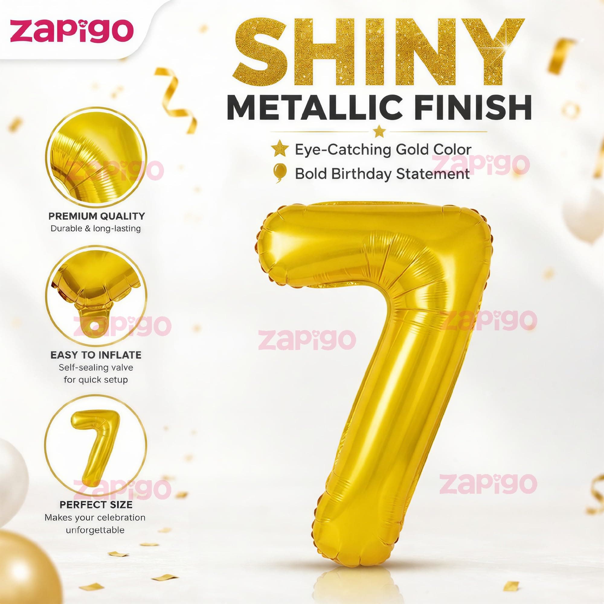 Balloonistics Gold Foil Number 7 Balloon – 16 Inch Golden Foil Number for Custom Age, Year & Phrase Party Decoration (Number 7) thumbnail 7