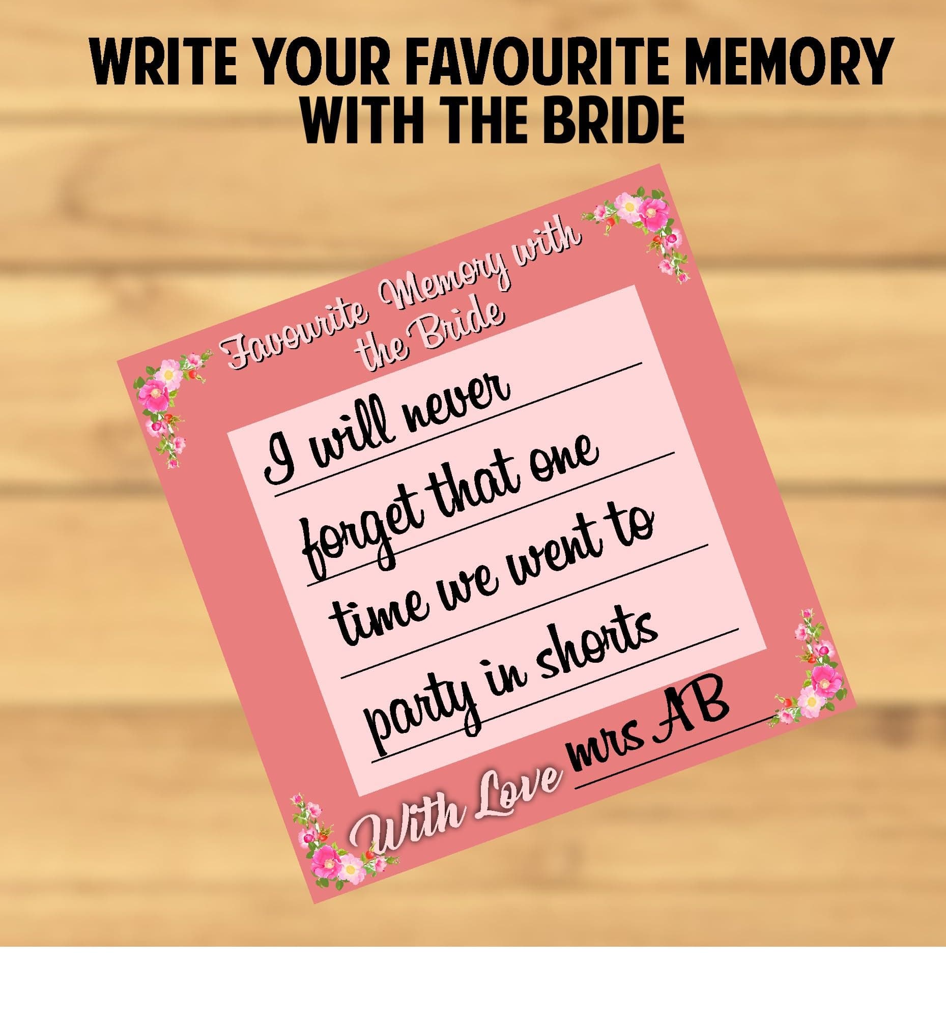 Balloonistics Favourite Memory with the Bride Cards – Pack of 20 – Pink Floral Keepsake for Bridal Showers & Bachelorette Parties – Premium 4x4 Inch Cardstock Wedding Activity thumbnail 3