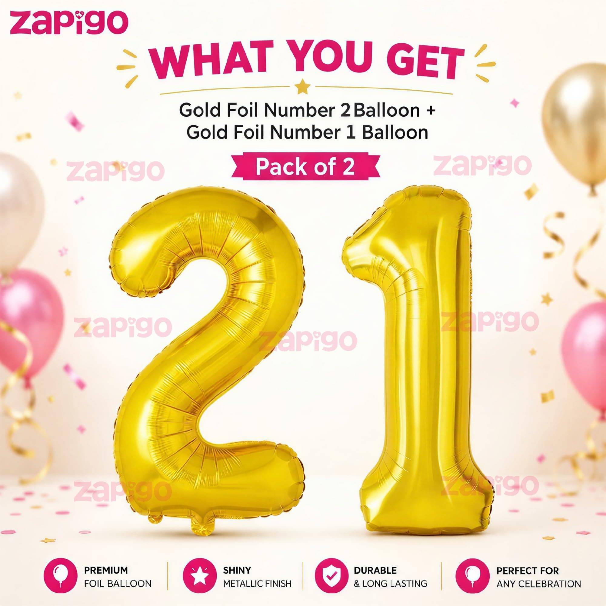 Balloonistics Number 21 Gold Foil Balloon – 17-Inch Metallic Gold “21” Balloon for 21st Birthday, Coming-of-Age & Milestone Party Decorations (Gold, Pack of 2) thumbnail 2