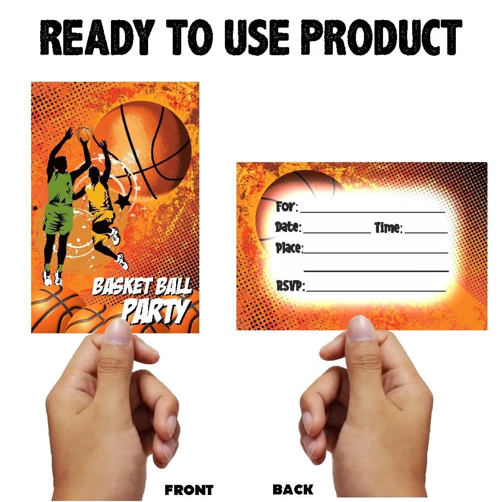 Balloonistics Basketball Theme Birthday Party Invitations Double-Sided Cardstock Invites Sports Theme Party Supplies for Kids (Invite Cards - Pack of 10) thumbnail 4
