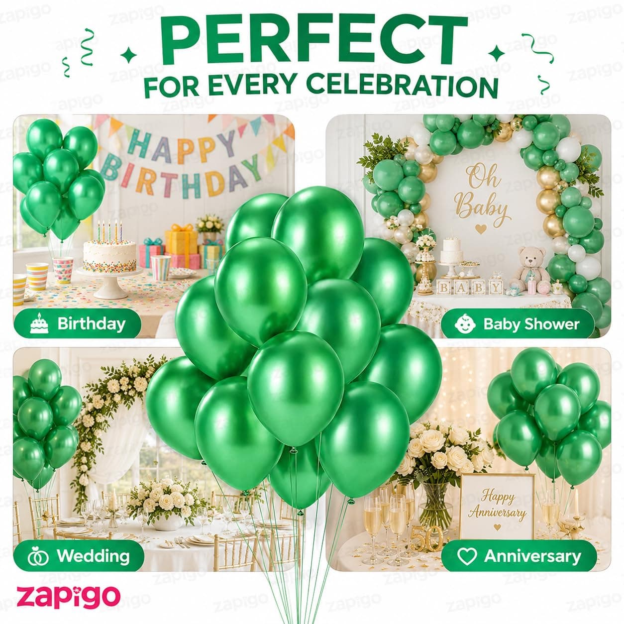 Balloonistics 25-Pack Metallic Pearl Finish Green Latex Balloons – Shiny Lush Green Balloons for Birthday, Jungle Theme, Christmas & Garden Party Decoration thumbnail 5