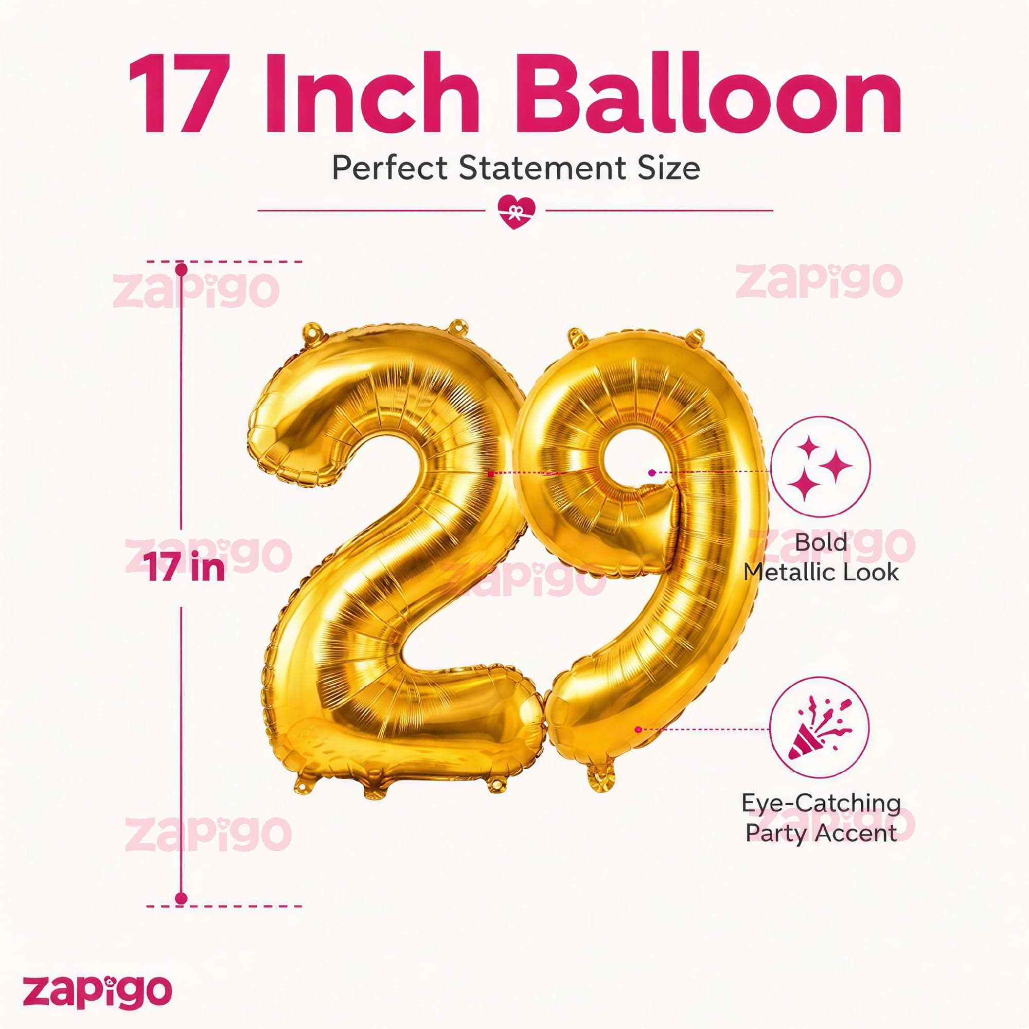 Balloonistics Number 29 Gold Foil Balloon – 17-Inch Metallic Gold “29” Balloon for 29th Birthday & Last Year of Twenties Party Decorations (Gold, Pack of 2) thumbnail 3