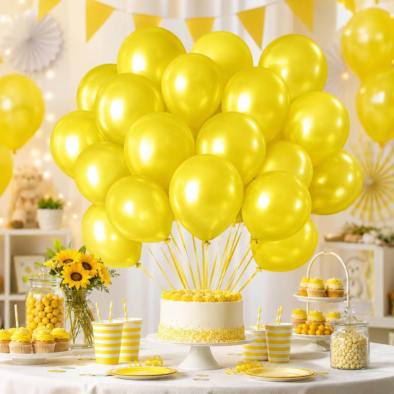 Balloonistics 25-Pack Metallic Pearl Finish Yellow Latex Balloons – Shiny Sunshine Yellow Balloons for Birthday, Tropical Theme, Baby Shower & Cheerful Party Decoration thumbnail 2