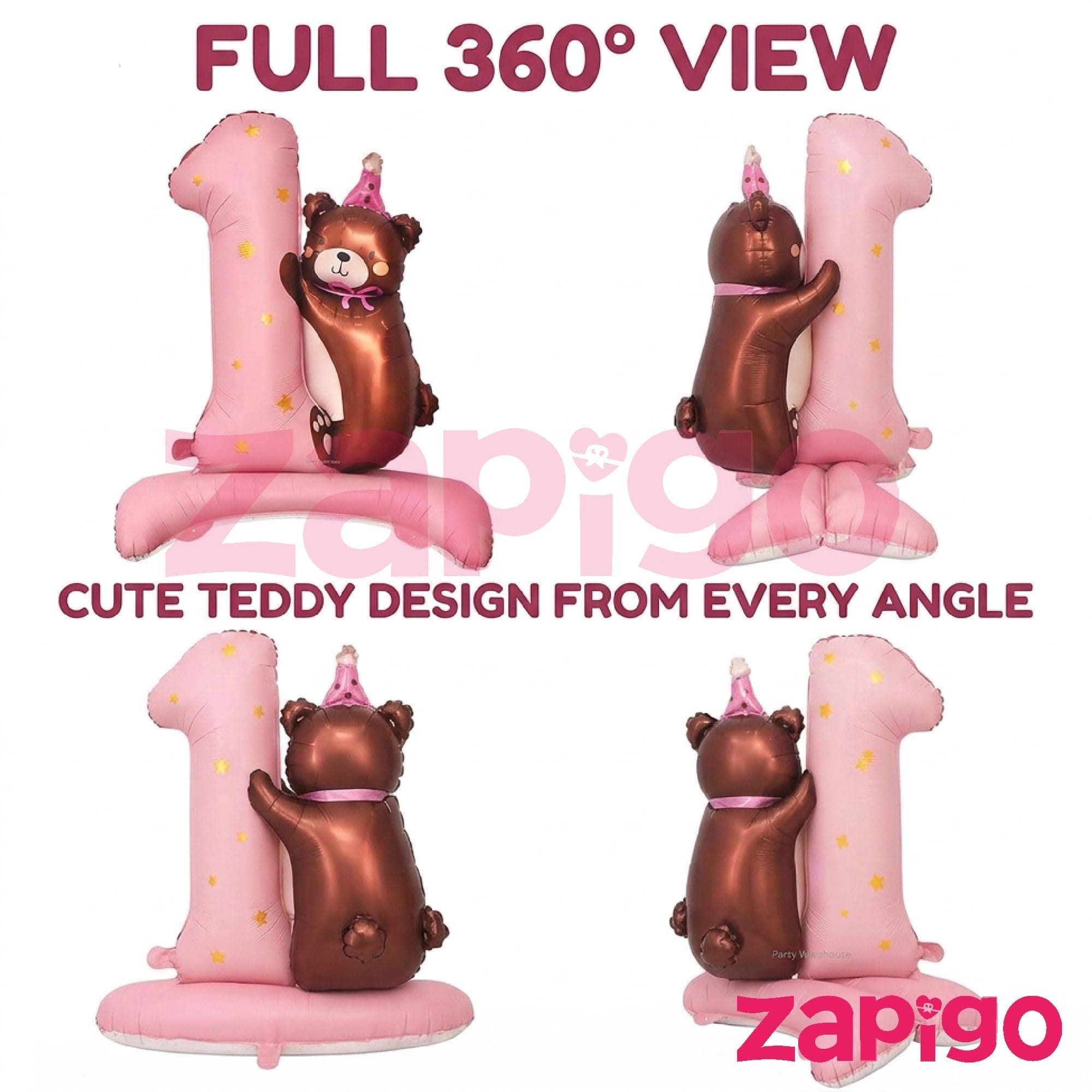Balloonistics Number 1 Self Standing Pink Foil Balloon With Teddy Bear thumbnail 3