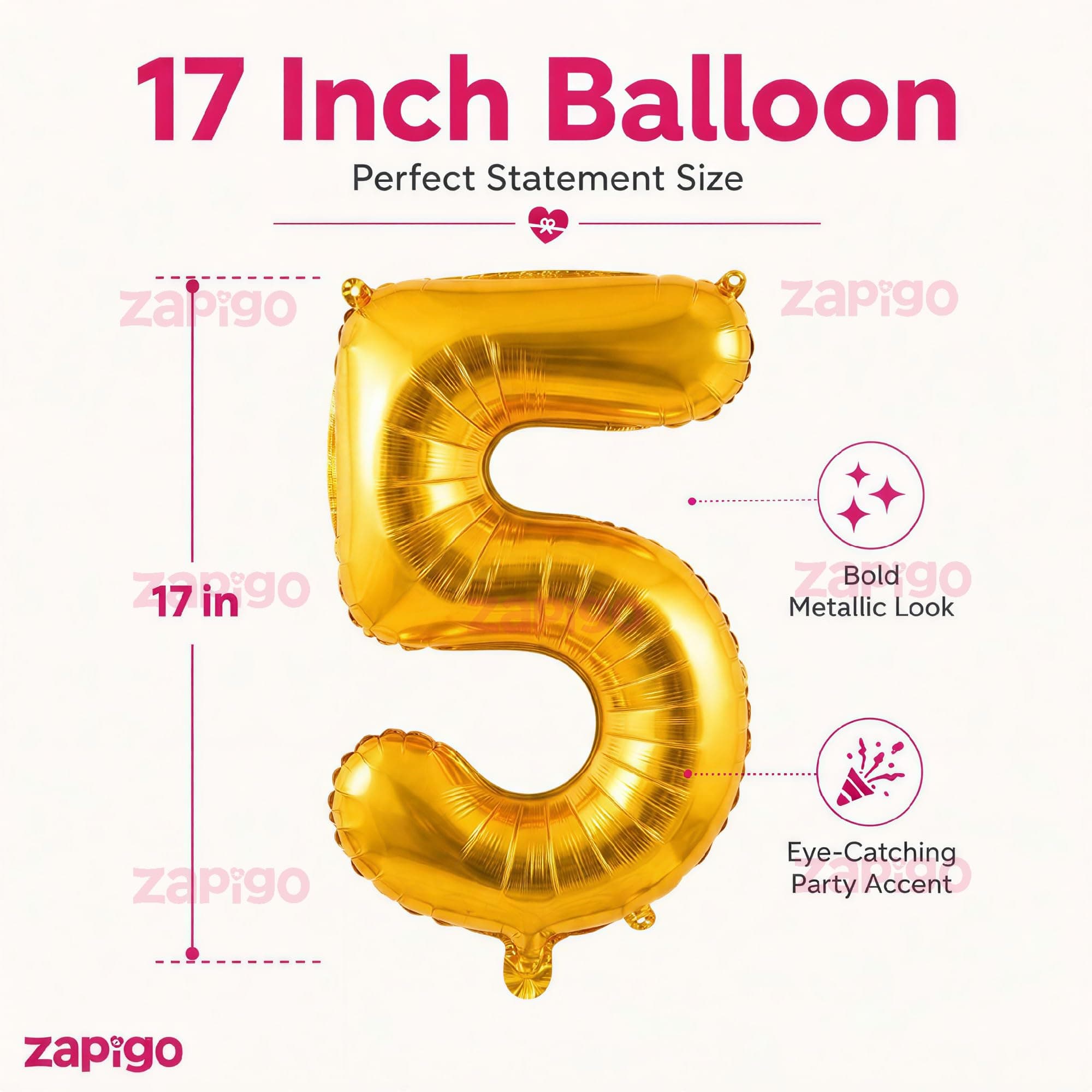 Balloonistics Gold Foil Number 5 Balloon – 16 Inch Golden Foil Number for Custom Age, Year & Phrase Party Decoration (Number 5) thumbnail 5