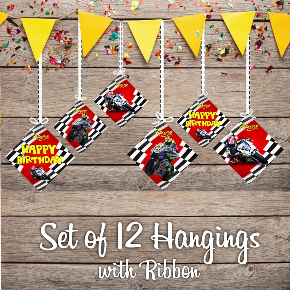 Balloonistics Sports Car Theme Hanging Decorations - Pack of 12 Double-Sided Cardstock Cutouts - Racing & Supercar Birthday Party Supplies - Includes Ribbons - Fast One & Two Fast Room Decor (Hangings - Pack of 12) thumbnail 2