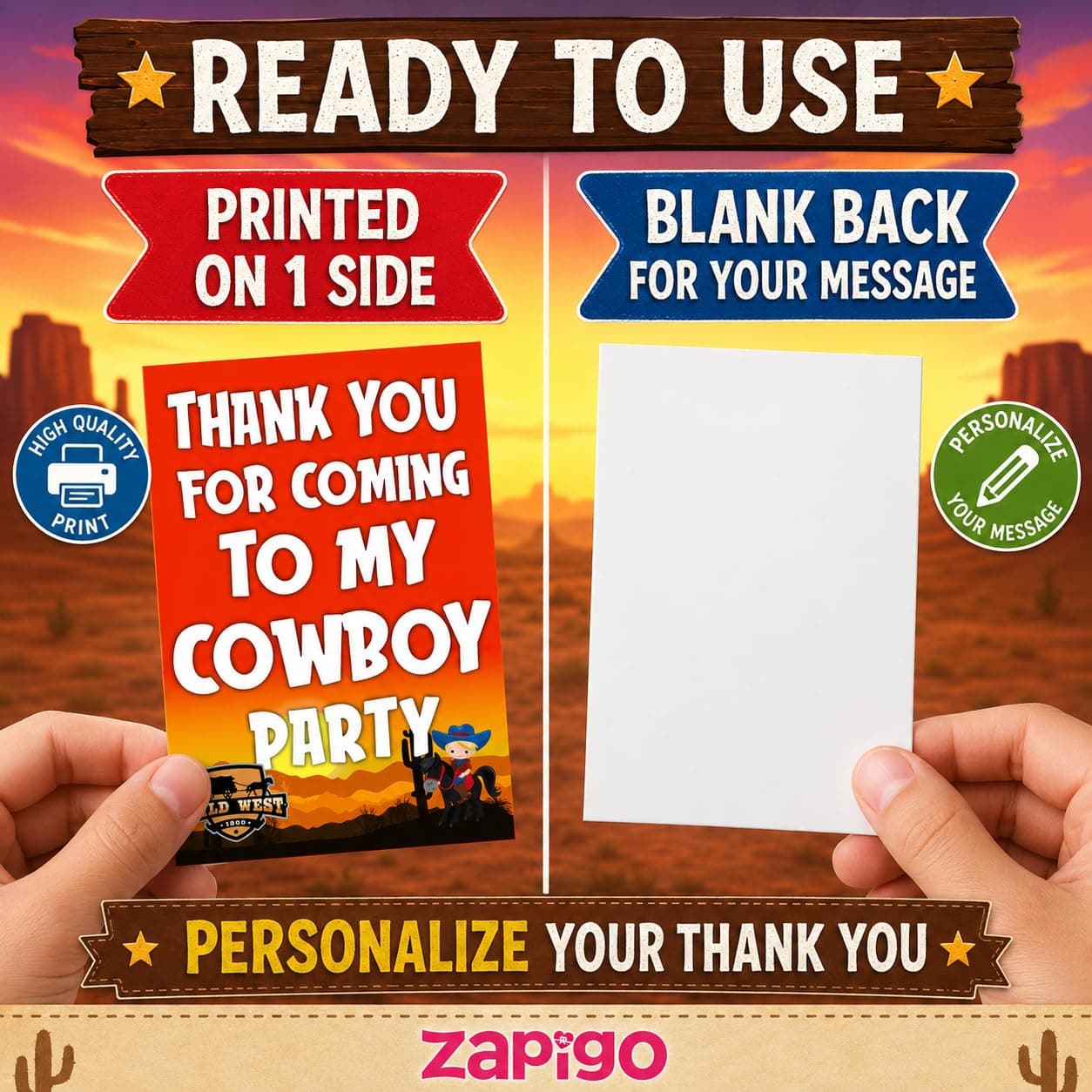 Balloonistics Cowboy Theme Thank You Cards - Pack of 20 Wild West Birthday Note Cards - Premium Cardstock Double-Sided "Thanks for Roping by" Stationery, Rustic Sheriff Badge & Boot Gratitude Cards (Thank you Cards - Pack of 20) thumbnail 4