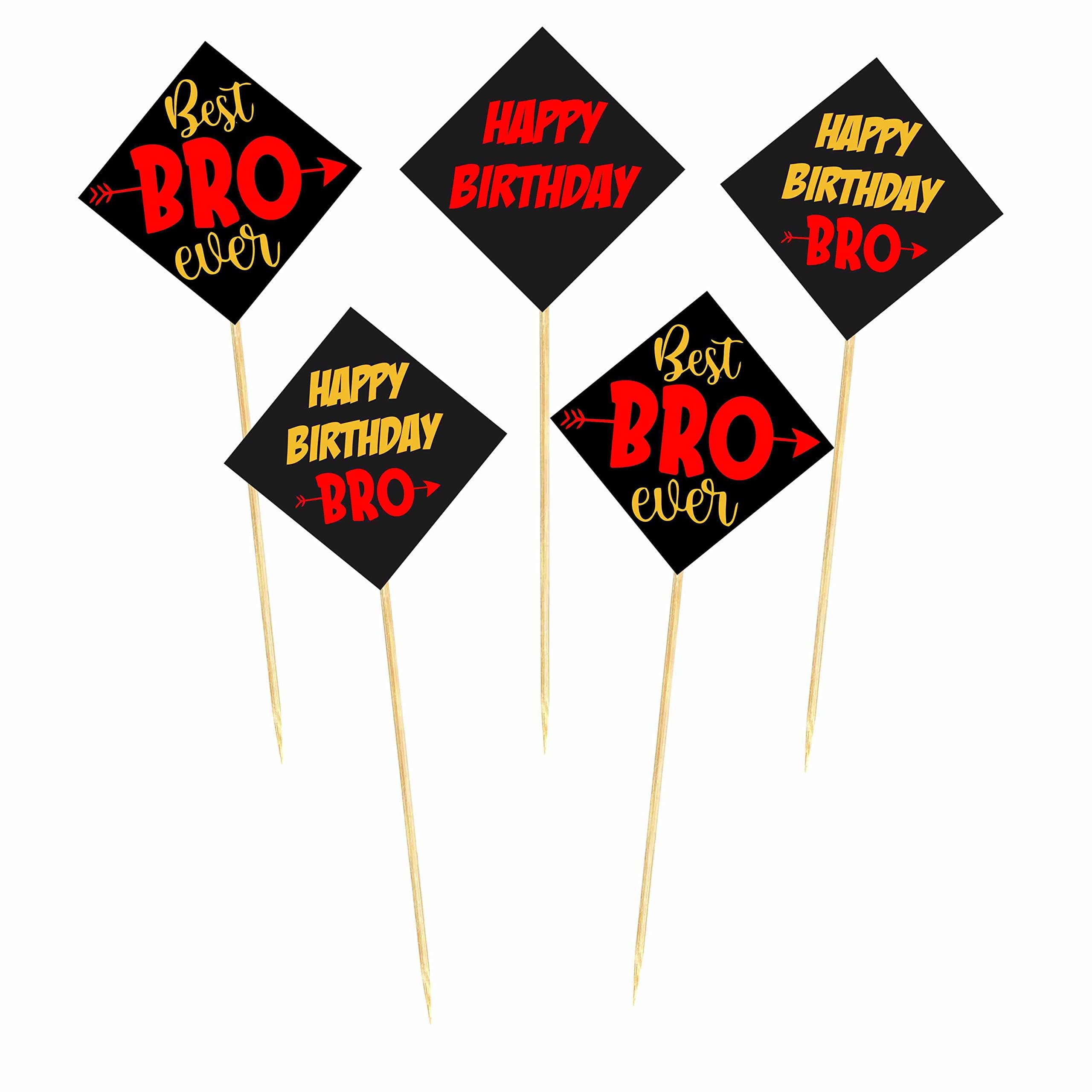 Balloonistics "Best Bro" Theme Cake Toppers (Pack of 10) - Premium Cardstock Brother’s Birthday Cake Decorations - World’s Best Brother Party Supplies, Sibling Celebration Toppers with Bamboo Sticks (Cake Topper - Pack of 10) thumbnail 2