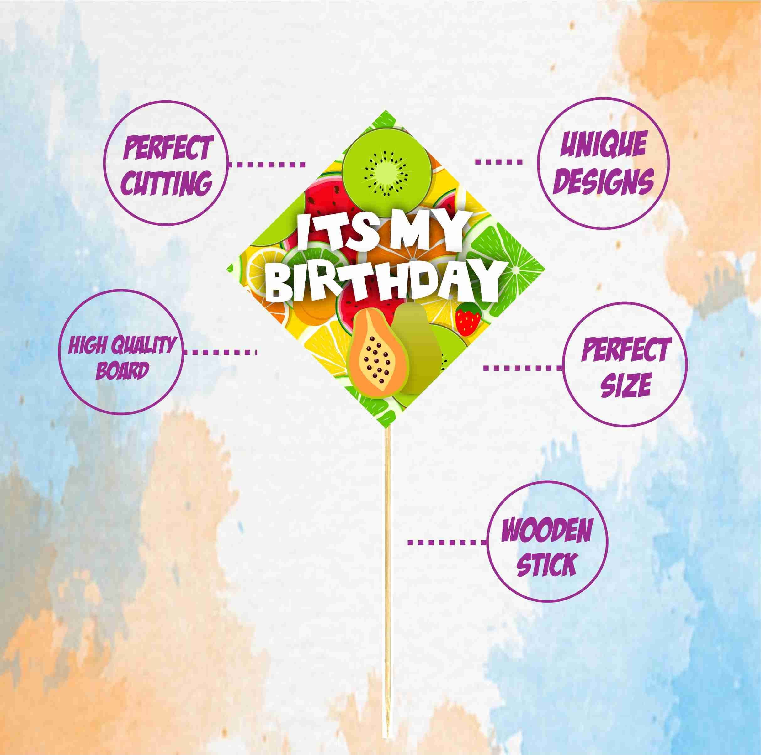 Balloonistics Fruit Theme Happy Birthday Cake Toppers (Pack of 10) - Sweet "Tutti Frutti" Birthday Cake Decorations - Cardstock Dessert Picks for Kids & Summer Parties thumbnail 5