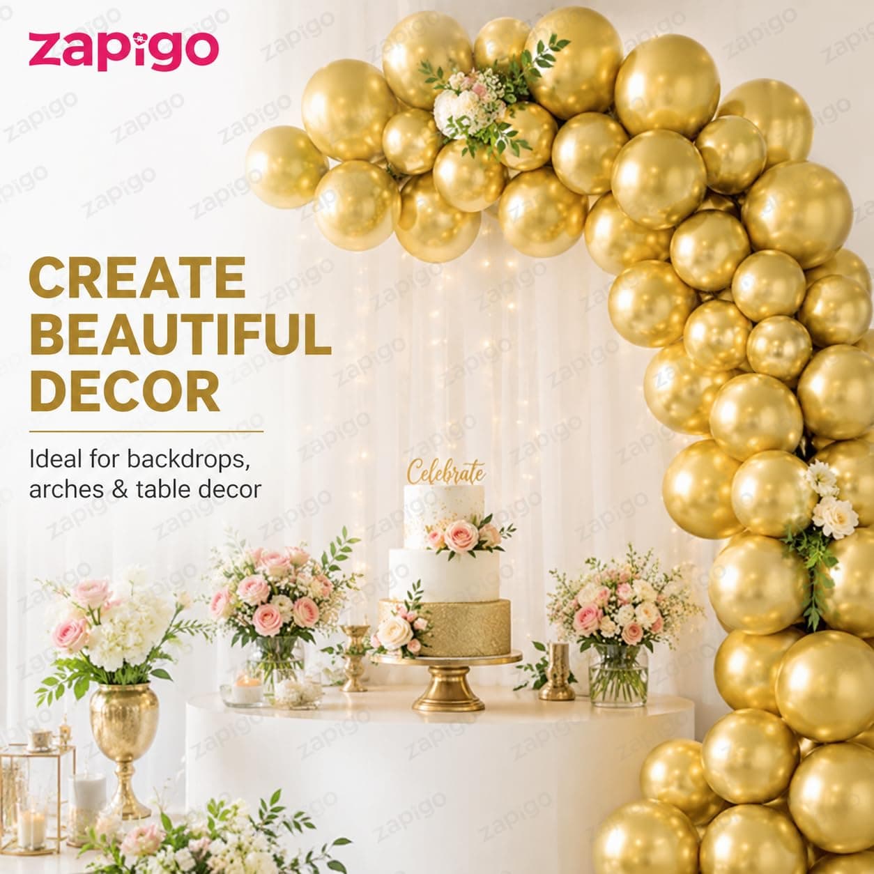 Balloonistics 50-Pack Metallic Gold Shiny Latex Balloons – HD Gold Balloons for Birthday, Wedding, Anniversary, Diwali & Festive Party Decoration thumbnail 6
