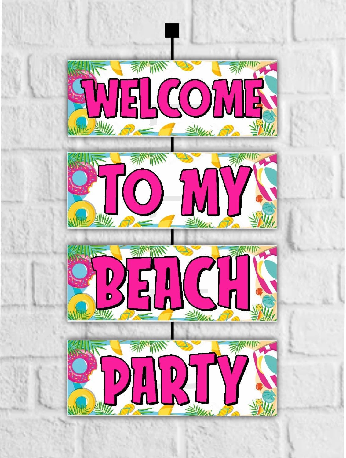 Balloonistics Beach Birthday Welcome Board - 2.3 Feet Premium Cardstock Summer Theme Party Banner - Tropical Pool Party & Luau Decorations for Indoor & Outdoor Use, Includes Hanging Ribbons - Sun, Sand & Surf Design (Welcome Outdoor Board) thumbnail 1