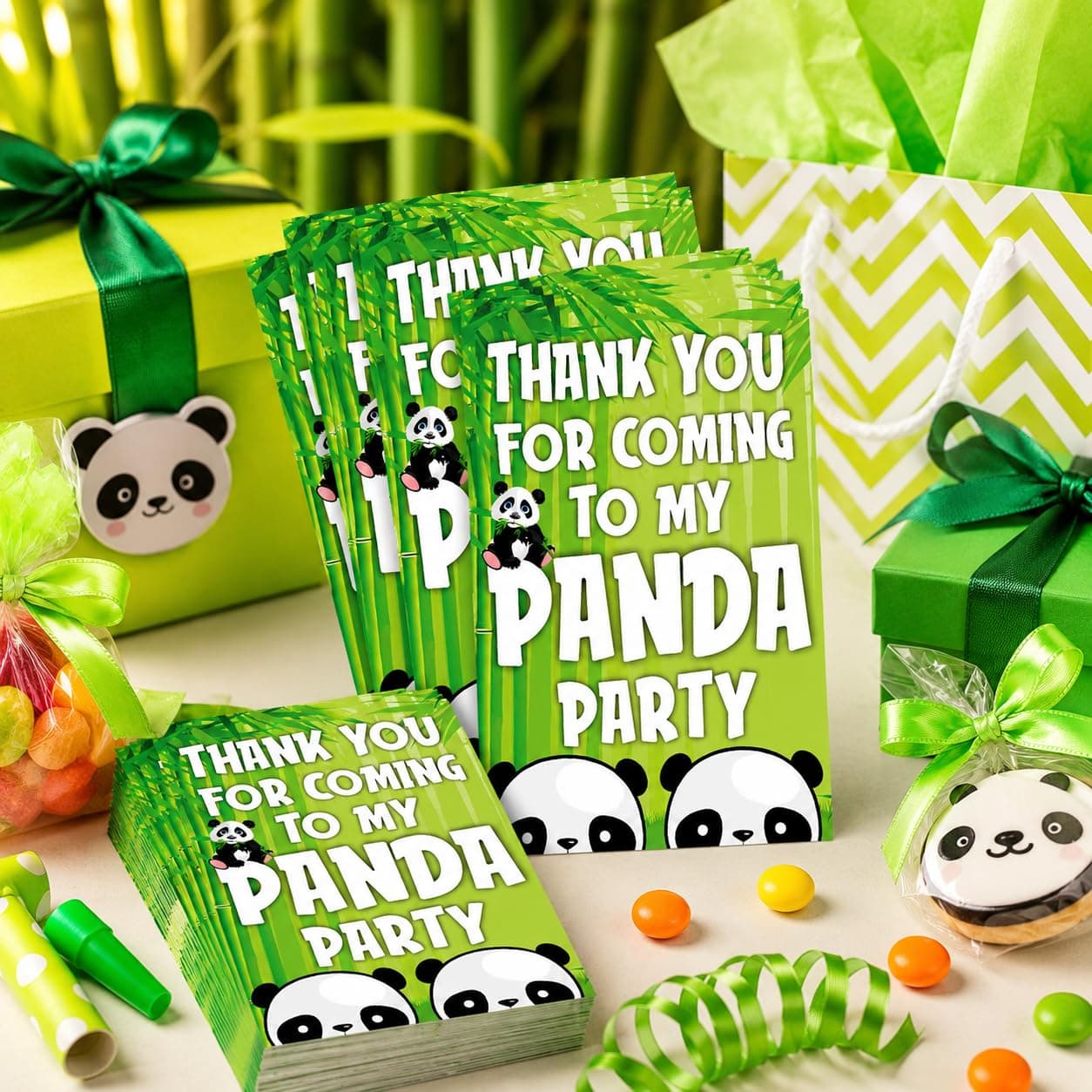 Panda Theme Birthday Thank You Cards - Pack of 20 - Cute "Bear-y" Much Gratitude Return Gift Tags for Kids - Premium Cardstock Jungle & Bamboo Party Stationery for Boys & Girls (Thank you Cards - Pack of 20)