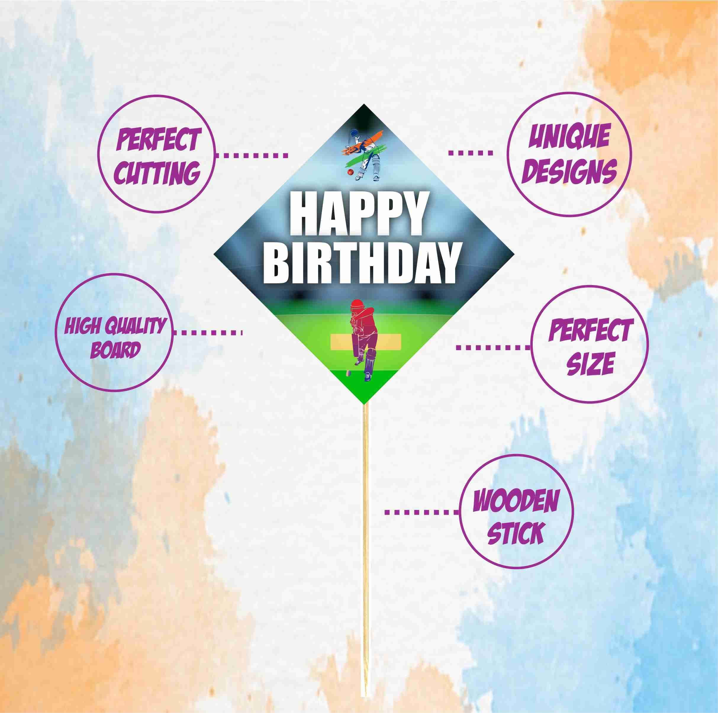 Balloonistics Cricket Theme Cake Toppers Premium Cardstock Picks with Bamboo Sticks Sporty Cricket Theme Party Decorations for Cakes (Cake Topper - Pack of 10) thumbnail 5