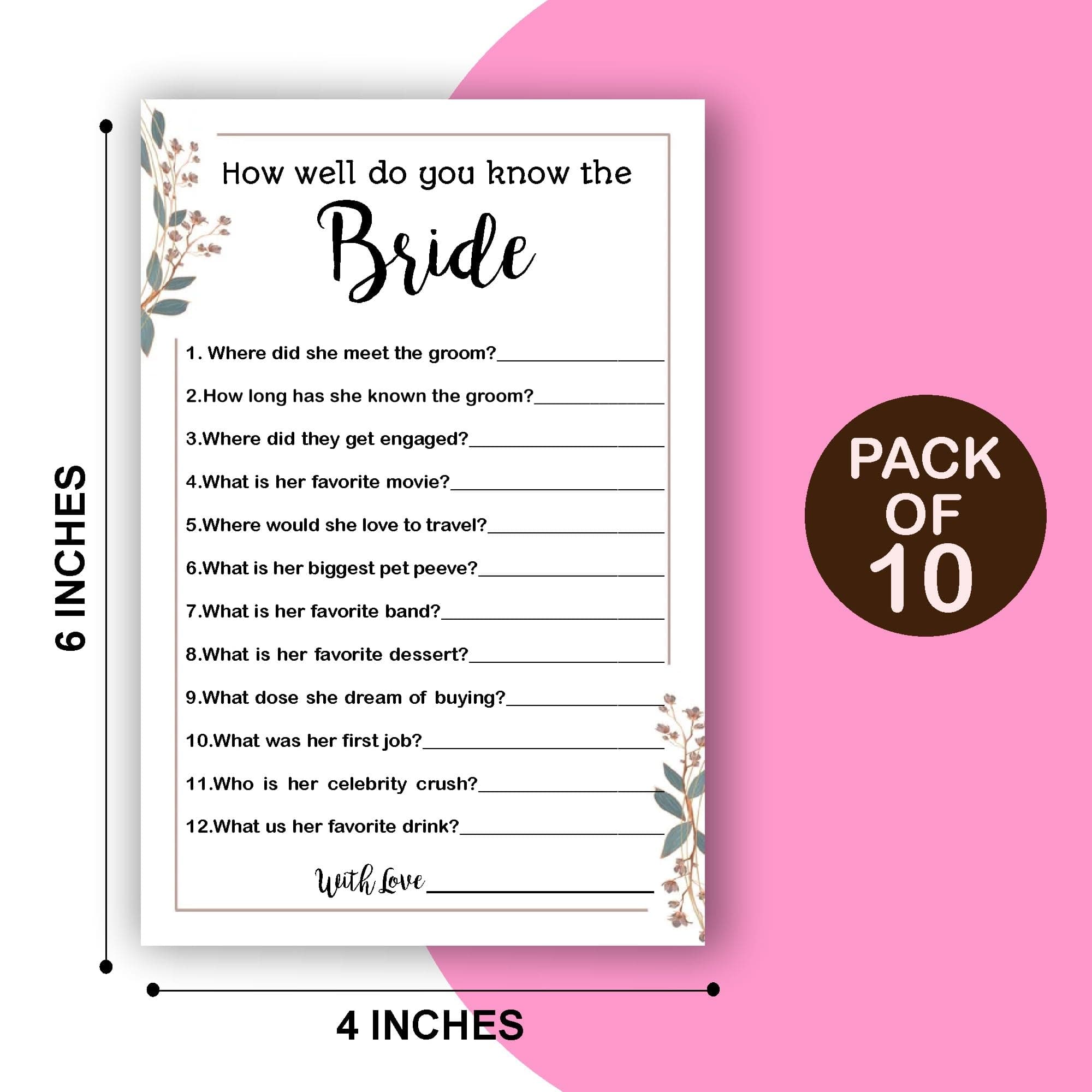 Balloonistics “How Well Do You Know the Bride?” Game Cards – Pack of 10 – Fun Interactive Bridal Shower & Bachelorette Party Activity – Premium Floral Cardstock thumbnail 2