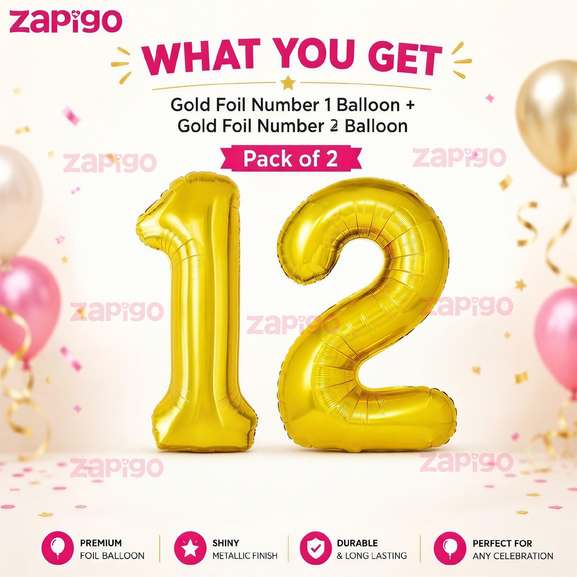 Balloonistics Number 12 Gold Foil Balloon – 17-Inch Metallic Gold “12” Balloon for 12th Birthday & Kids Party Decorations (Gold, Pack of 2) thumbnail 2